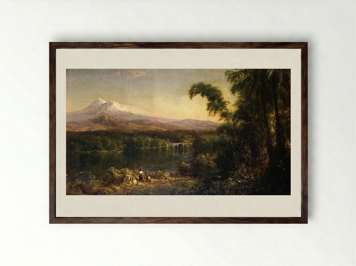 Figures in an Ecuadorian Landscape - Frederic Edwin Church - Framed Print Dark Wood