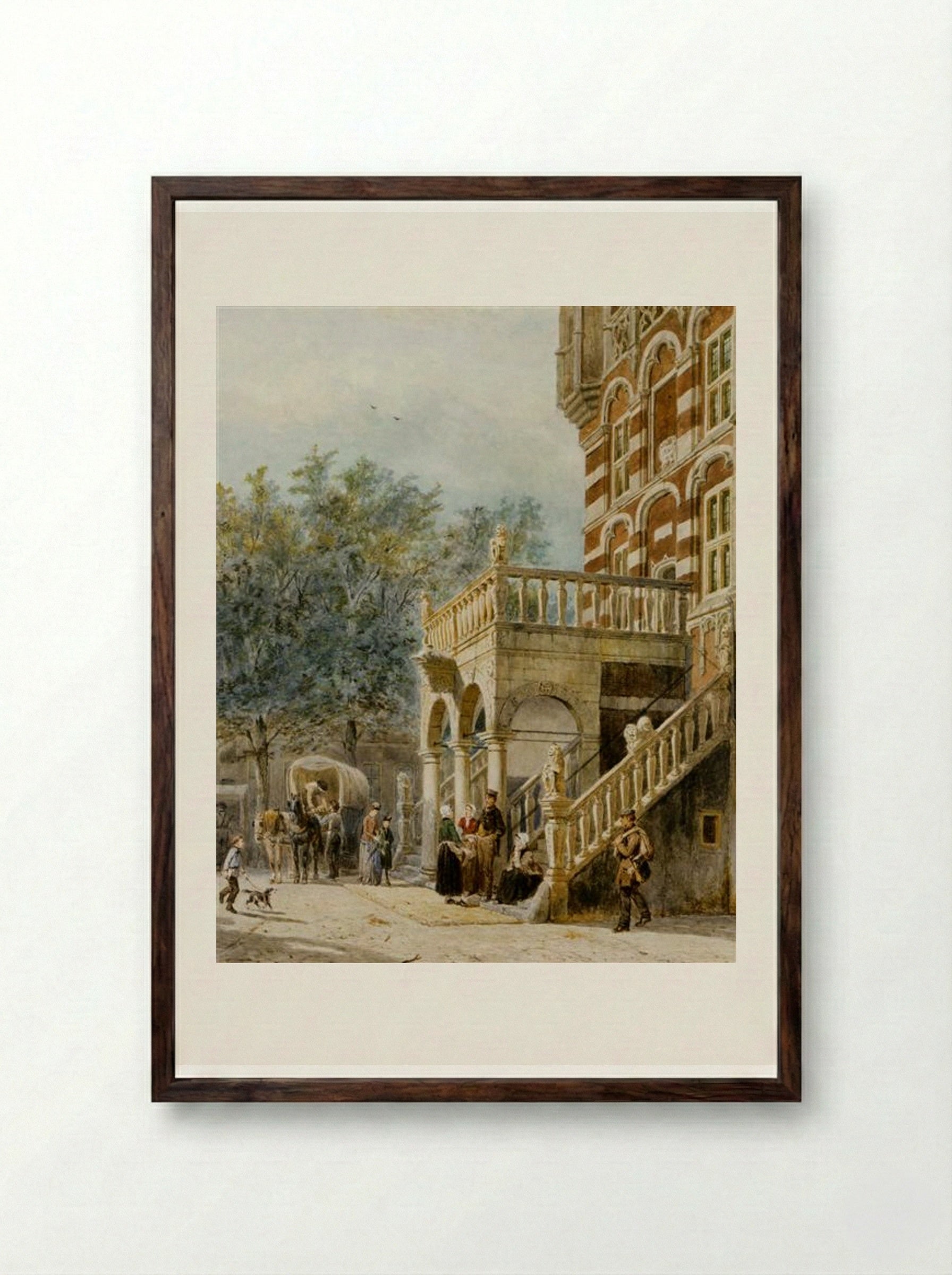 Figures on the Bank in Deventer - Cornelis Springer - Framed Print Dark Wood