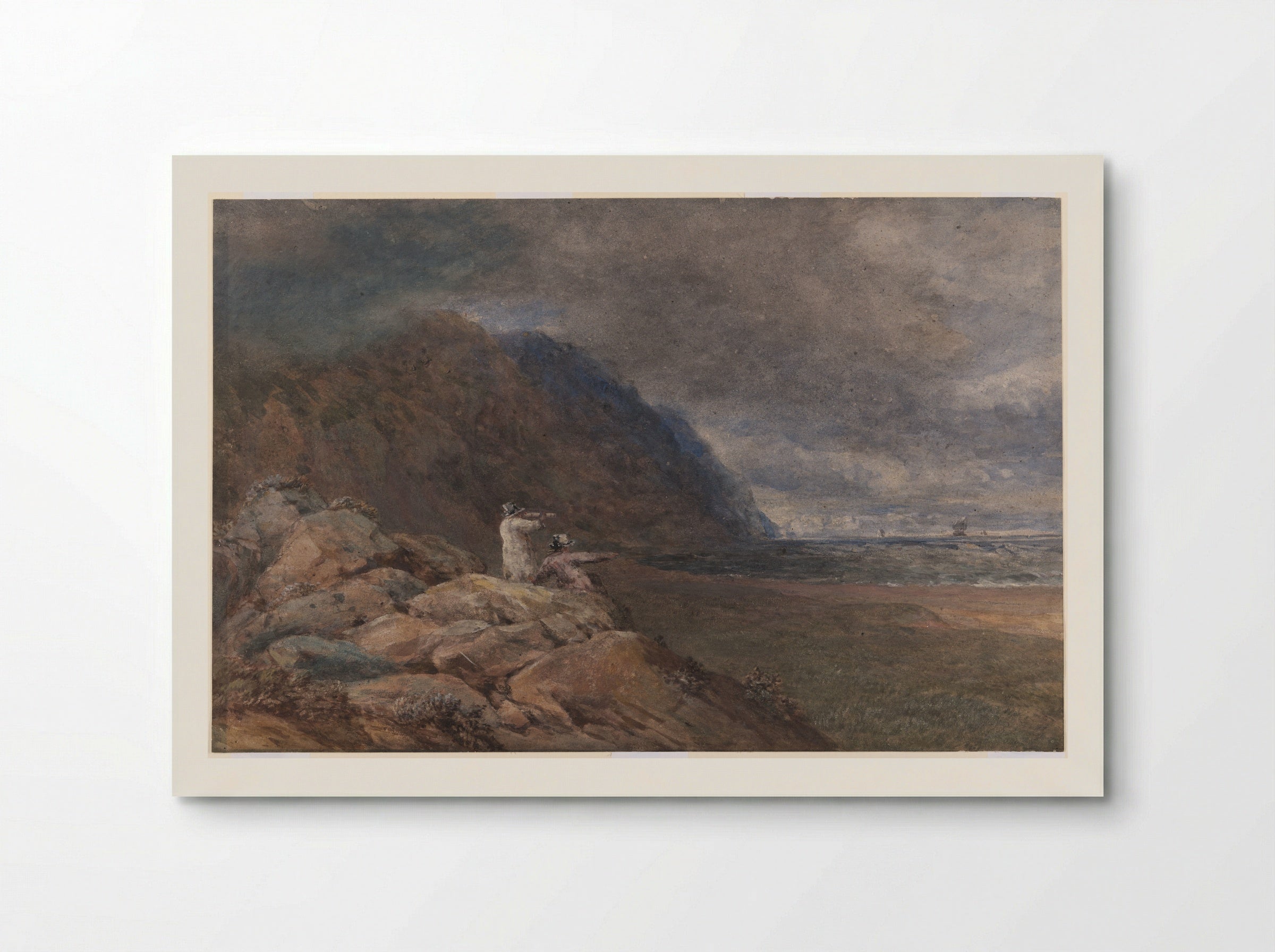 Figures on the Shore, looking out to Sea, Penmaen Beach, North Wales - David Cox - Poster