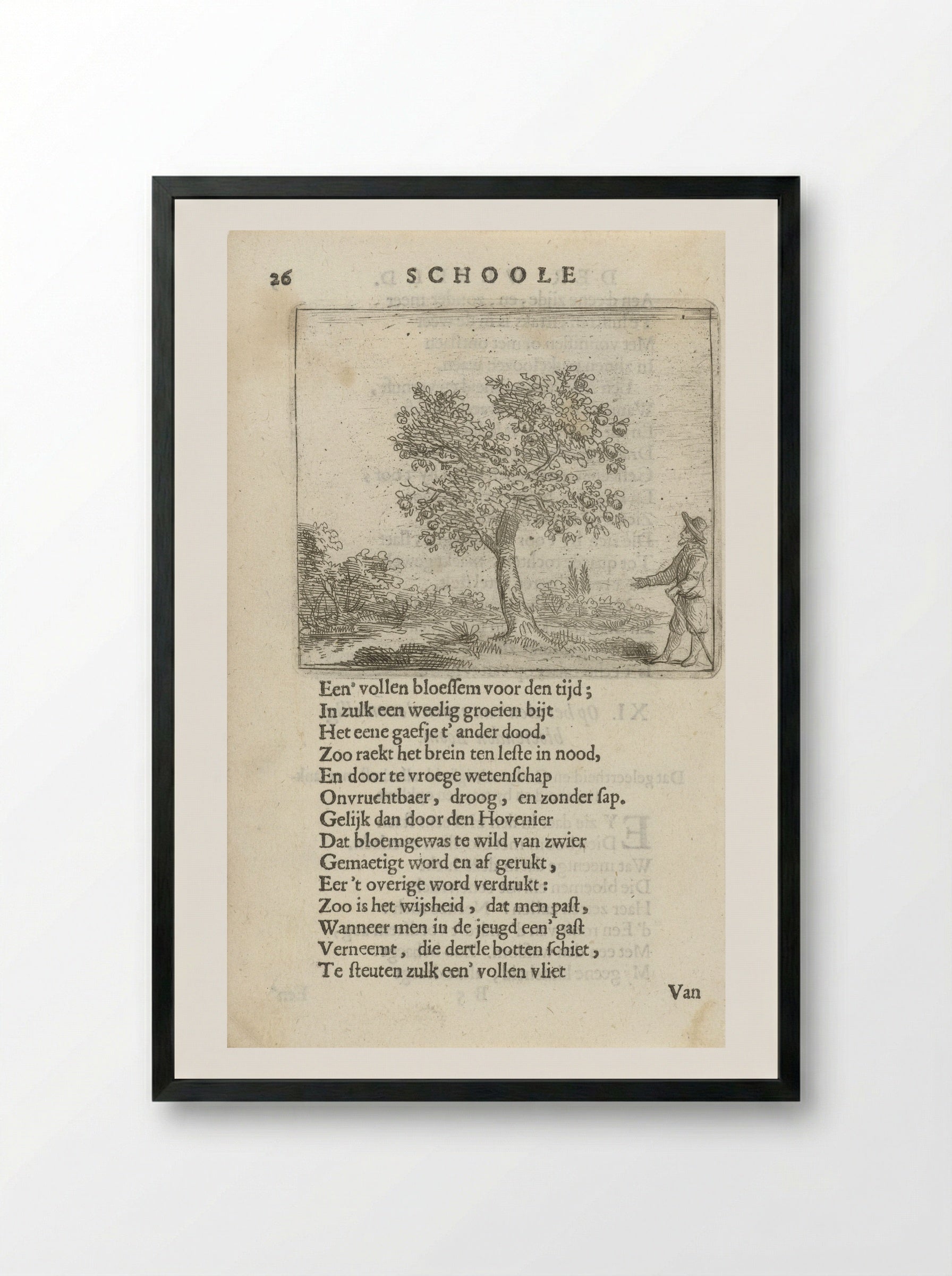 Figuur bij een appelboom - Arnold Houbraken - Framed Print Black