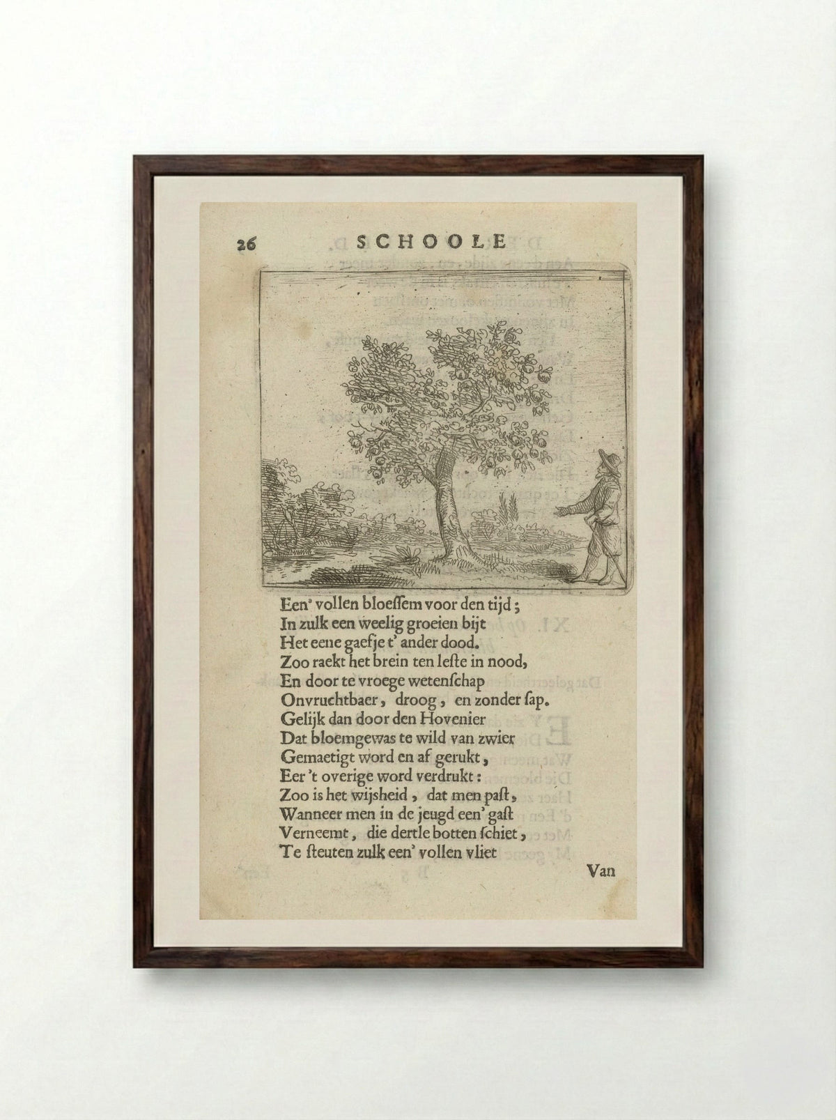 Figuur bij een appelboom - Arnold Houbraken - Framed Print Dark Wood