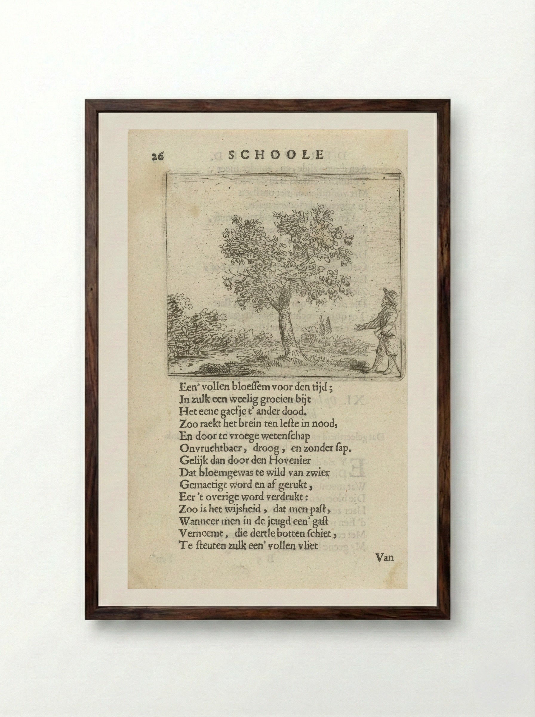 Figuur bij een appelboom - Arnold Houbraken - Framed Print Dark Wood