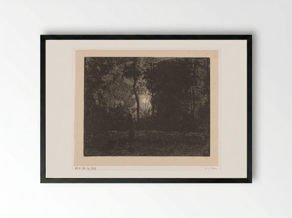 Figuur in een bos bij nacht - Anton L. Koster - Framed Print Black