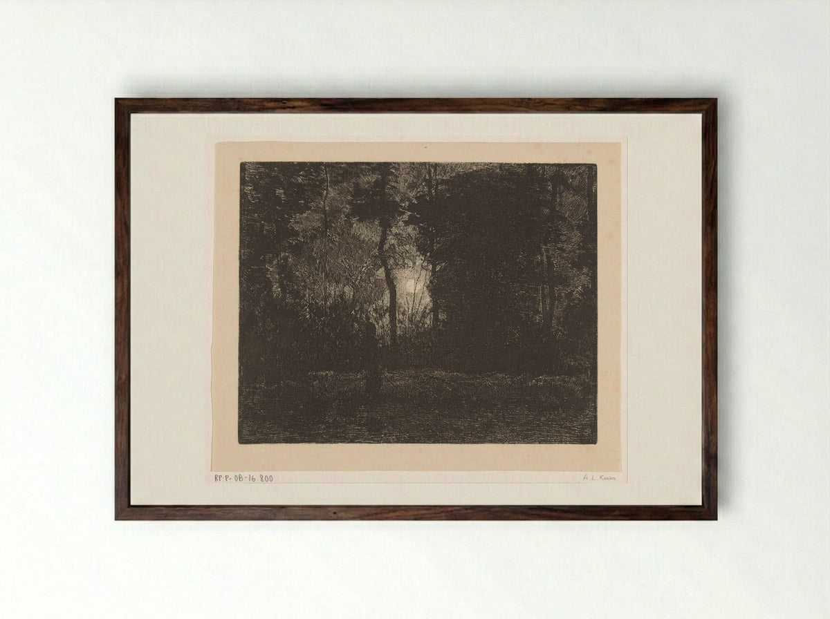 Figuur in een bos bij nacht - Anton L. Koster - Framed Print Dark Wood