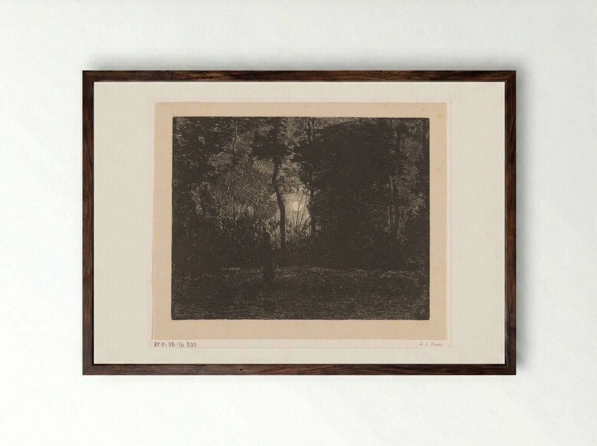 Figuur in een bos bij nacht - Anton L. Koster - Framed Print Dark Wood