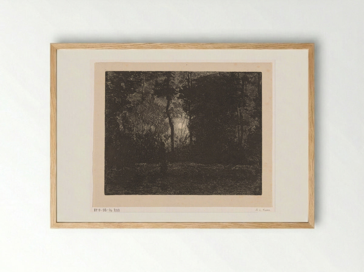 Figuur in een bos bij nacht - Anton L. Koster - Framed Print Wood