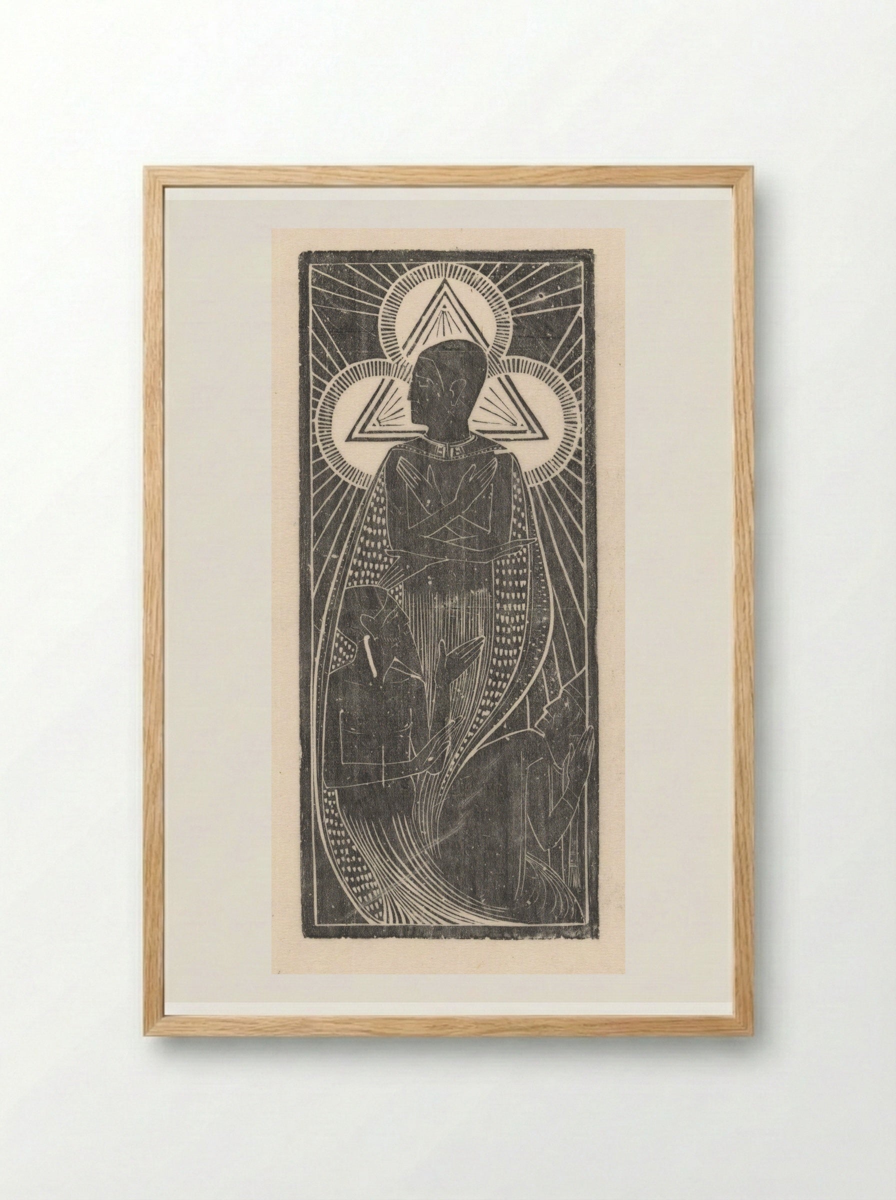 Figuur met vier armen en driehoekig aureool met cirkels - Karel Petrus Cornelis de Bazel - Framed Print Wood