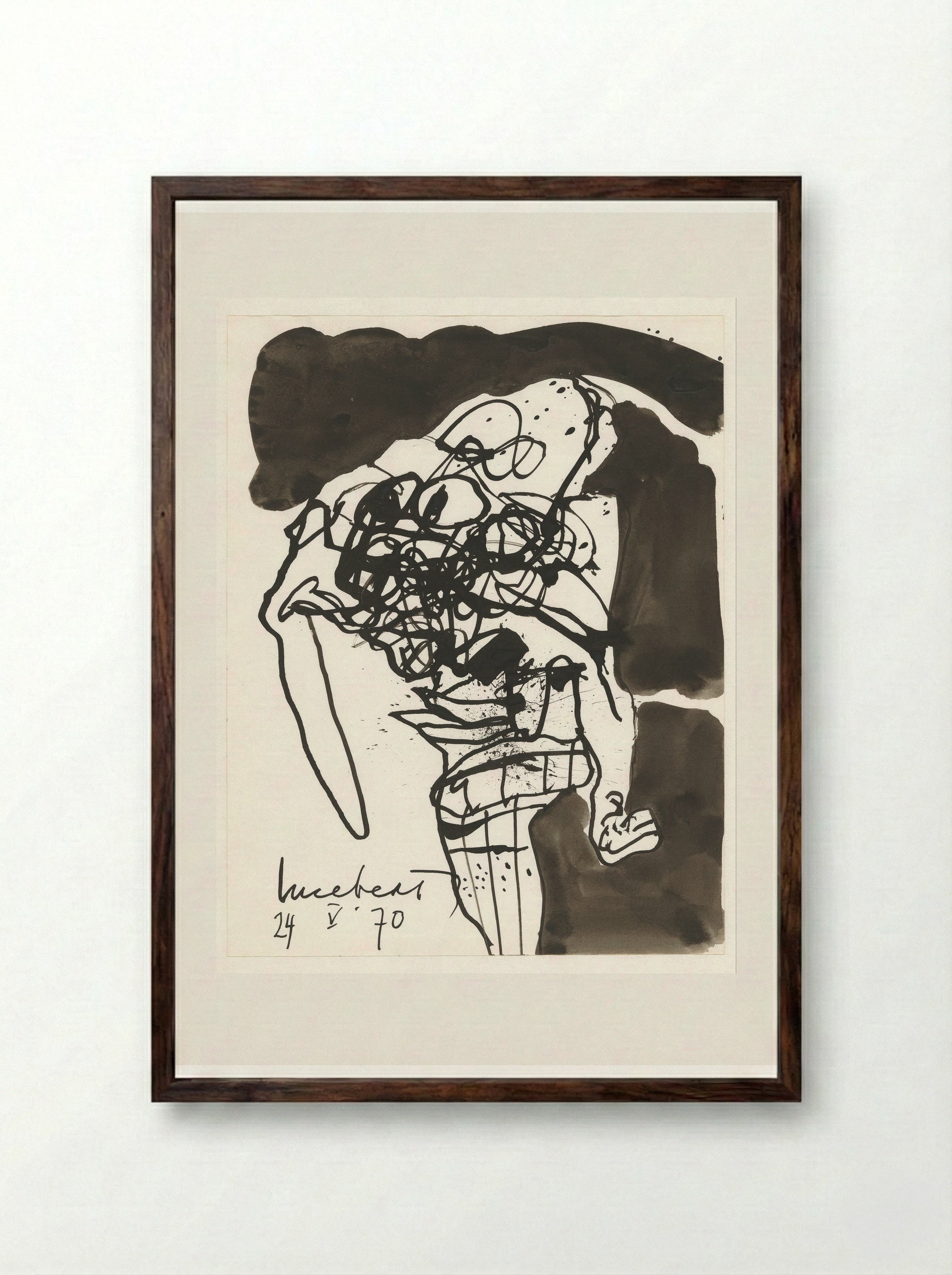 Figuur tegen zwarte achtergrond - Lucebert - Framed Print Dark Wood
