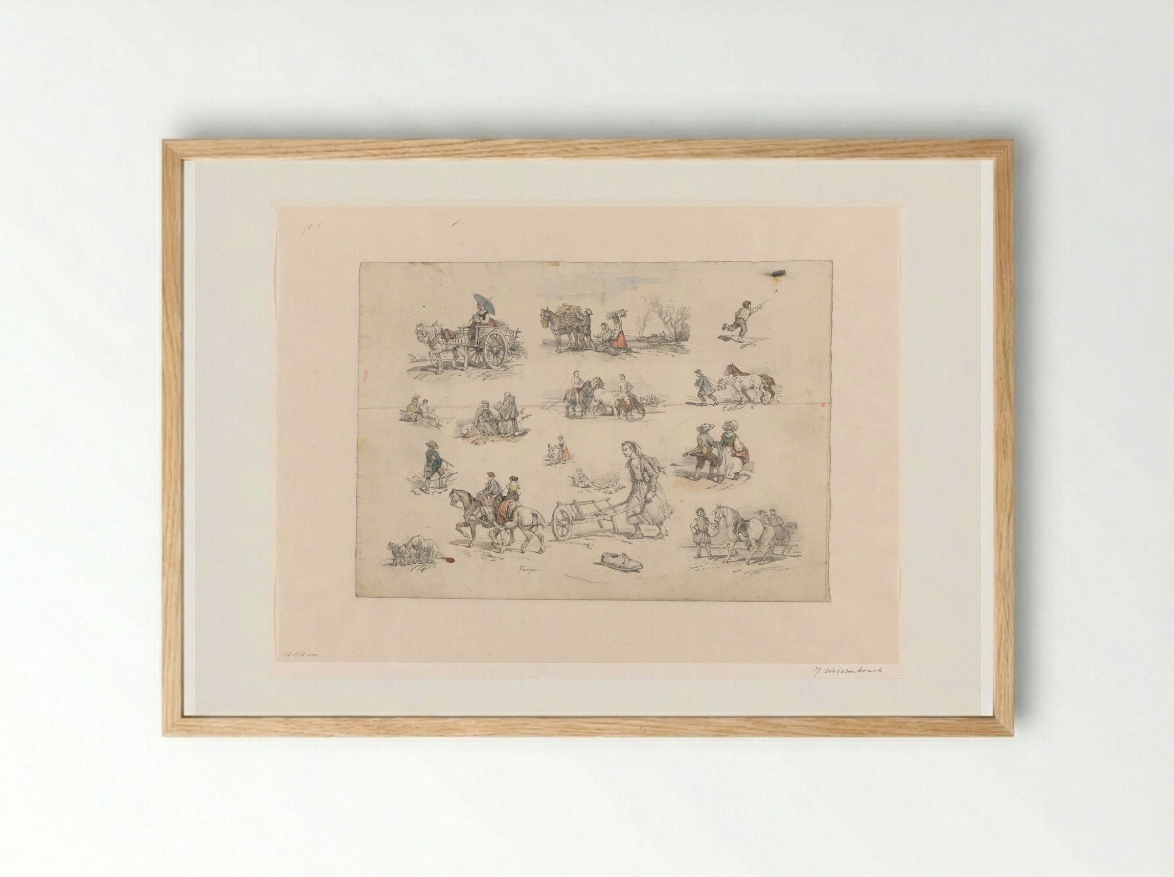 Figuurstudies met paarden en wagens - Jan Weissenbruch - Framed Print Wood
