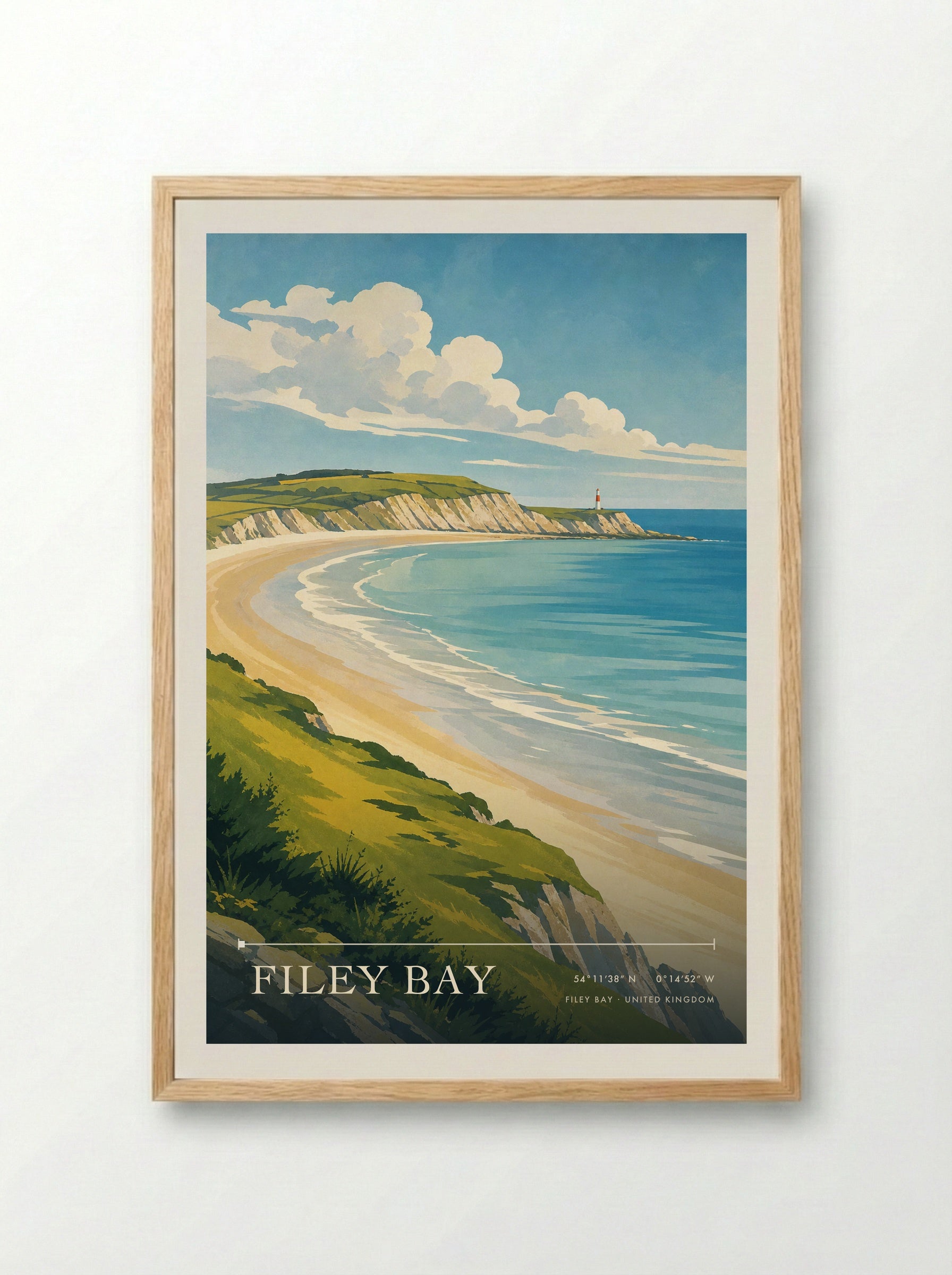 Filey Bay United Kingdom Travel Poster - Framed Print Wood