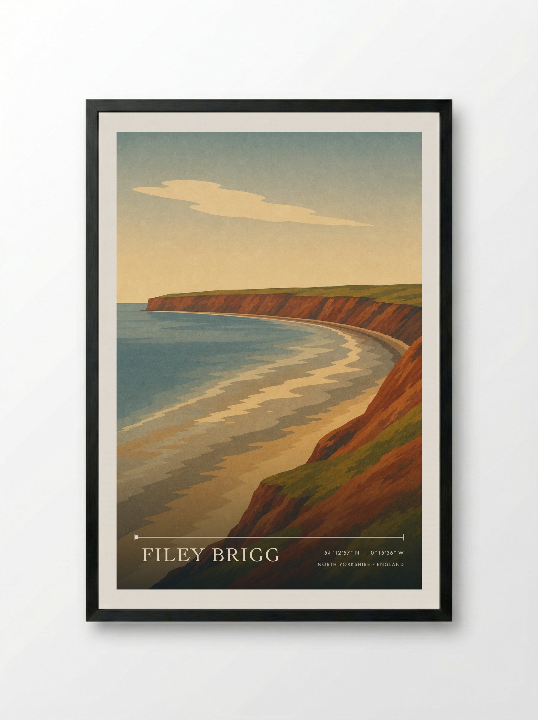 Filey Brigg Travel Poster Artwork - Framed Print Black