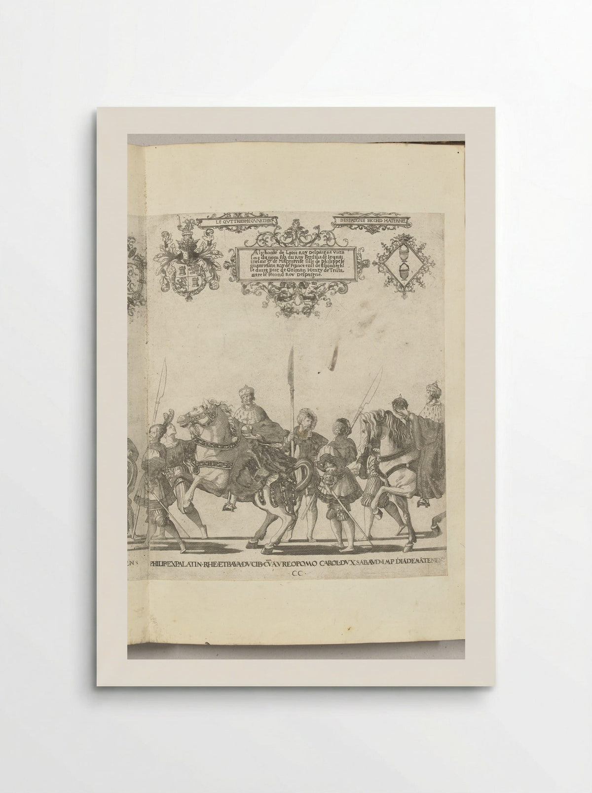 Filips, paltsgraaf en hertog van Beieren, met de rijksappel en Karel III, hertog van Savoye, met de keizerskroon, plaat CC - Nicolaas Hogenberg - Poster