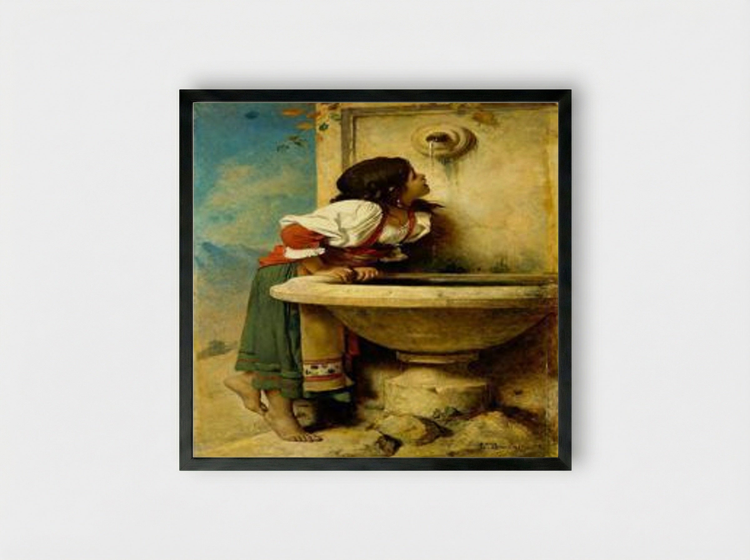Fille romaine à la fontaine - Léon Bonnat - Framed Print Black