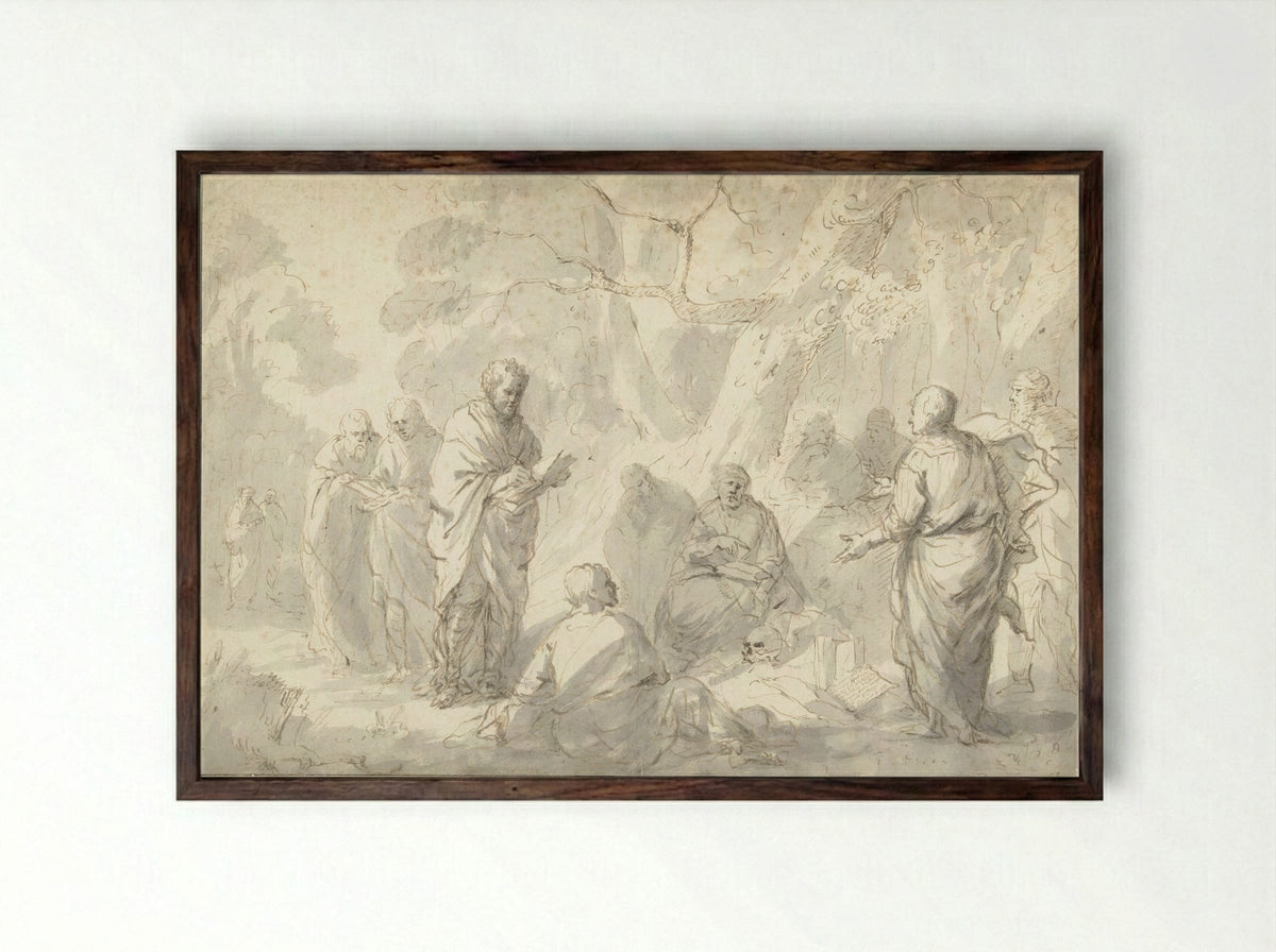 Filosofen redetwistend over de zielsverhuizing - Zacharias Blijhooft - Framed Print Dark Wood