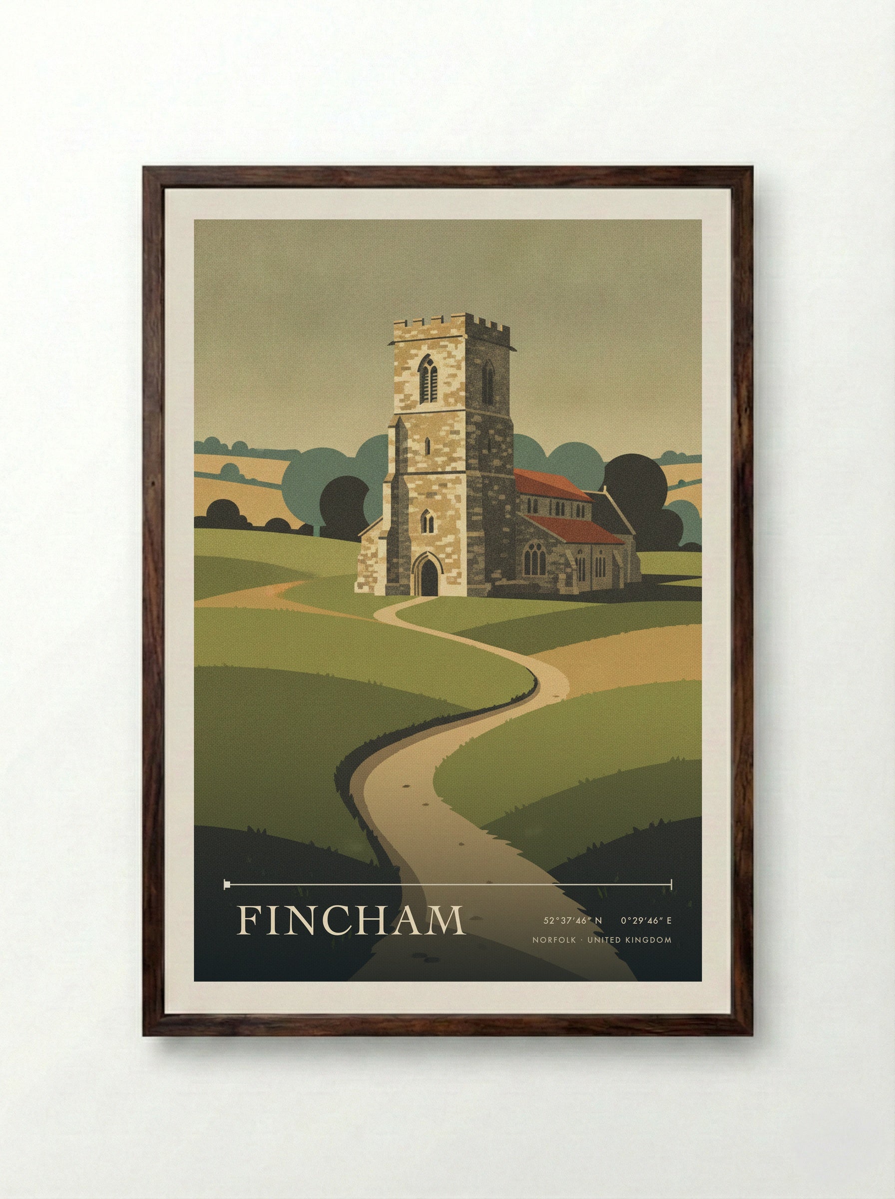 Fincham Norfolk United Kingdom Travel Poster - Framed Print Dark Wood