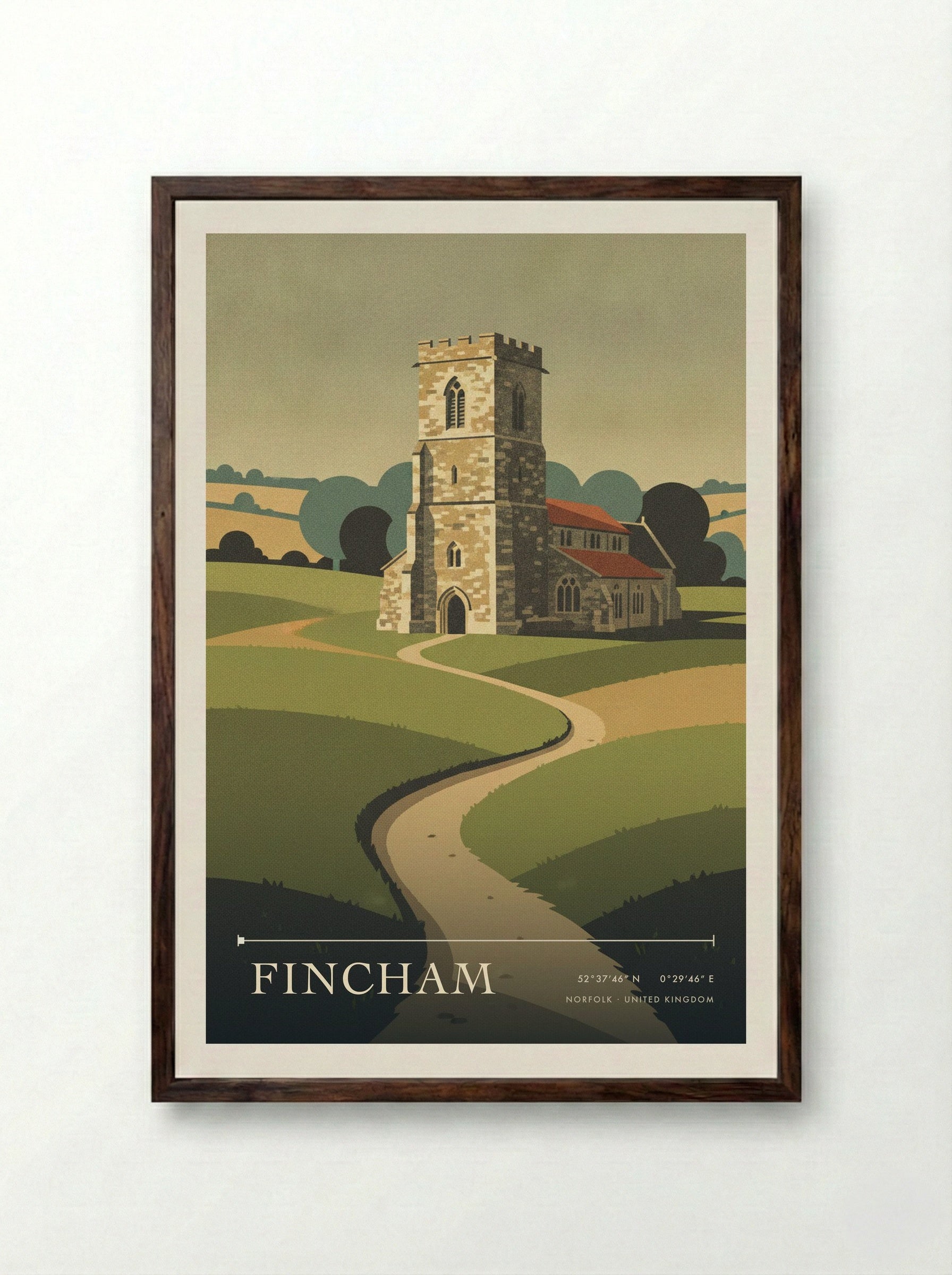 Fincham Norfolk United Kingdom Travel Poster - Framed Print Dark Wood
