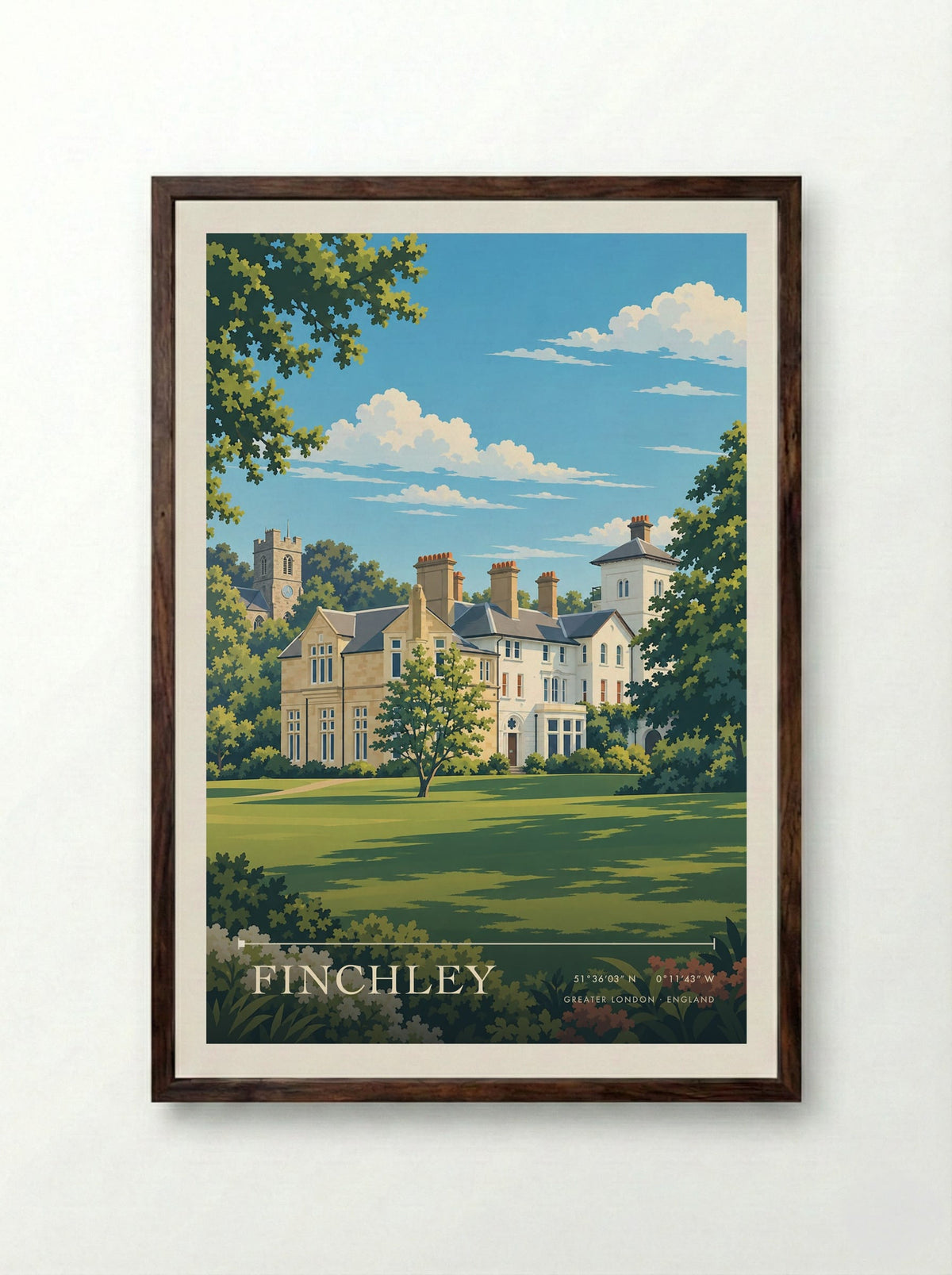Finchley, Greater London | Travel Poster - Framed Print Dark Wood