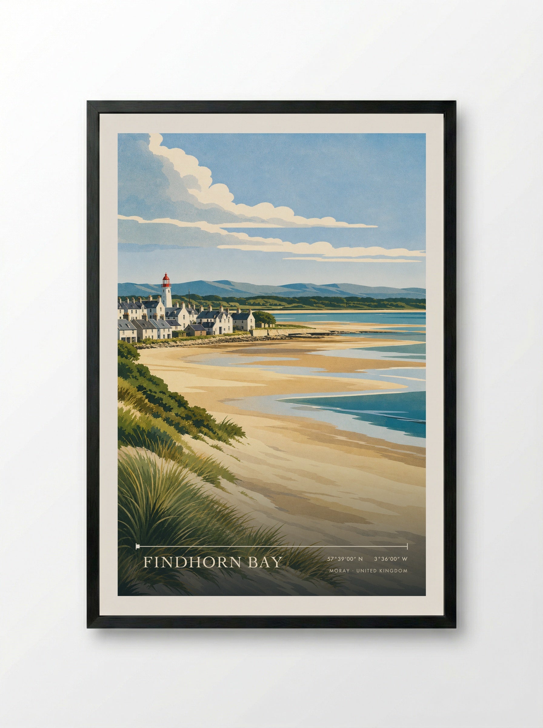 Findhorn Bay Moray United Kingdom Travel Poster - Framed Print Black