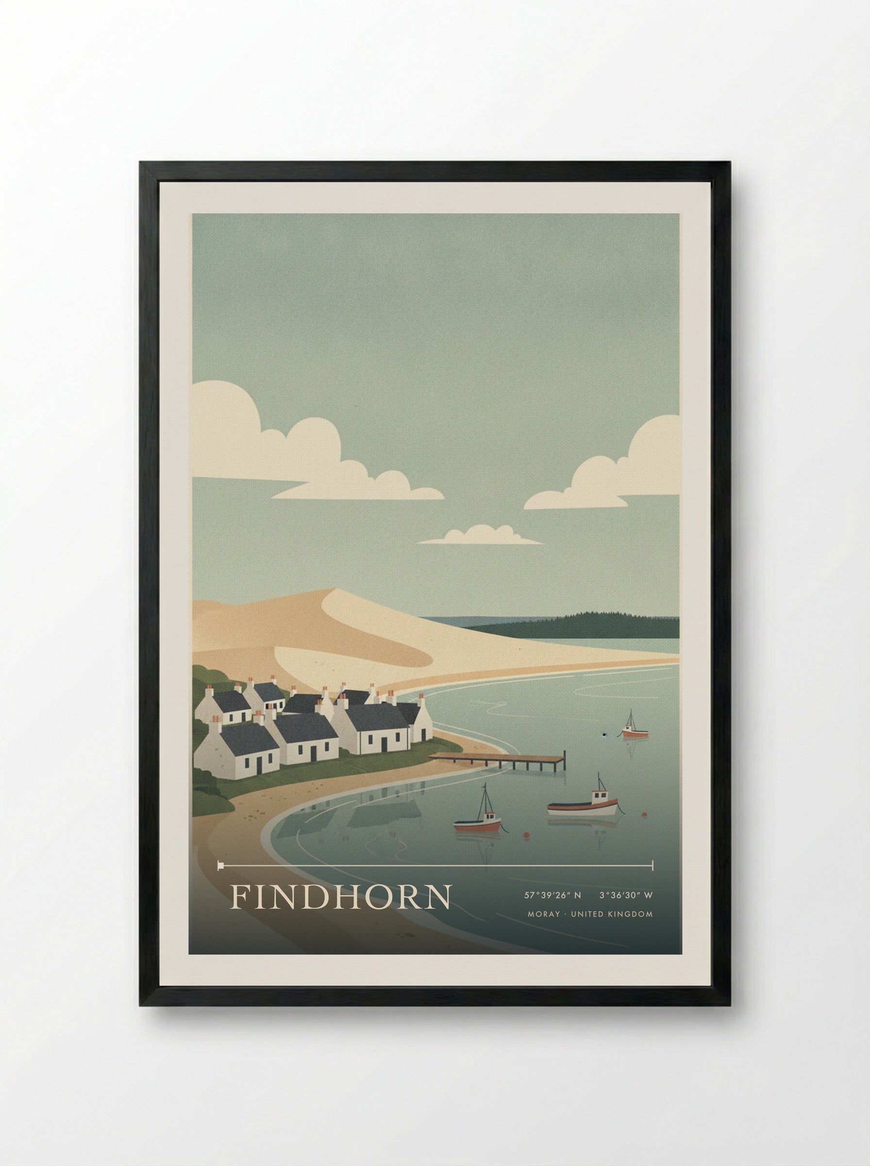 Findhorn Moray United Kingdom Travel Poster - Framed Print Black