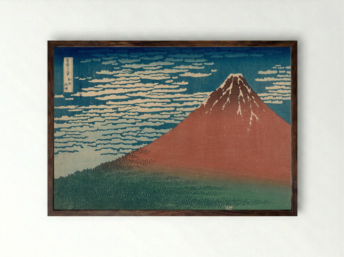 Fine Wind, Clear Morning - Katsushika Hokusai - Framed Print Dark Wood