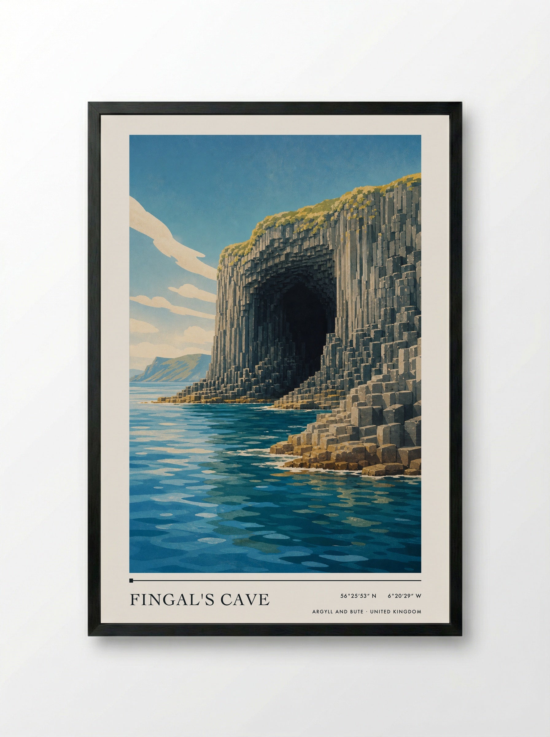 Fingal's Cave Argyll and Bute United Kingdom Travel Poster - Framed Print Black