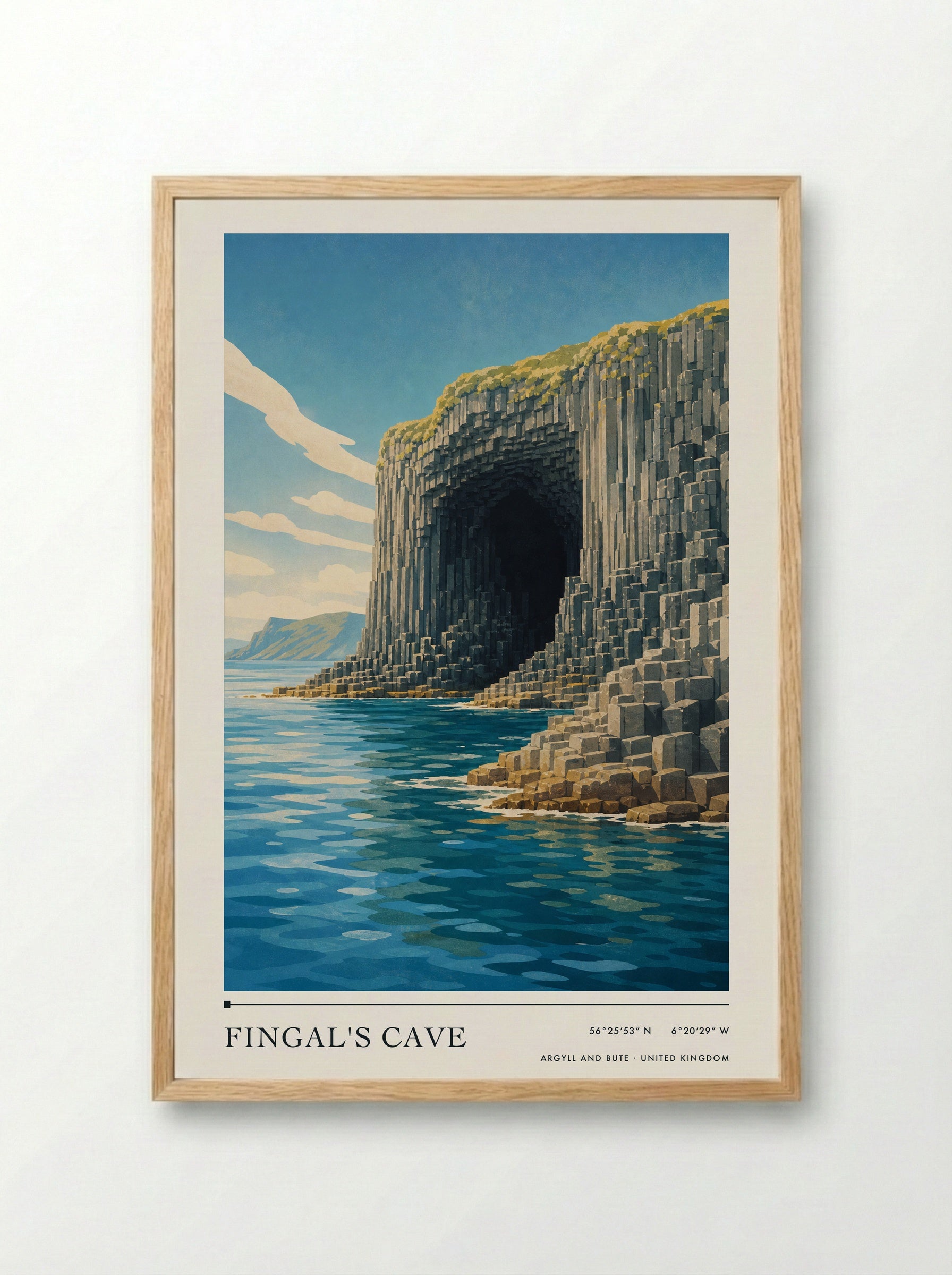Fingal's Cave Argyll and Bute United Kingdom Travel Poster - Framed Print Wood