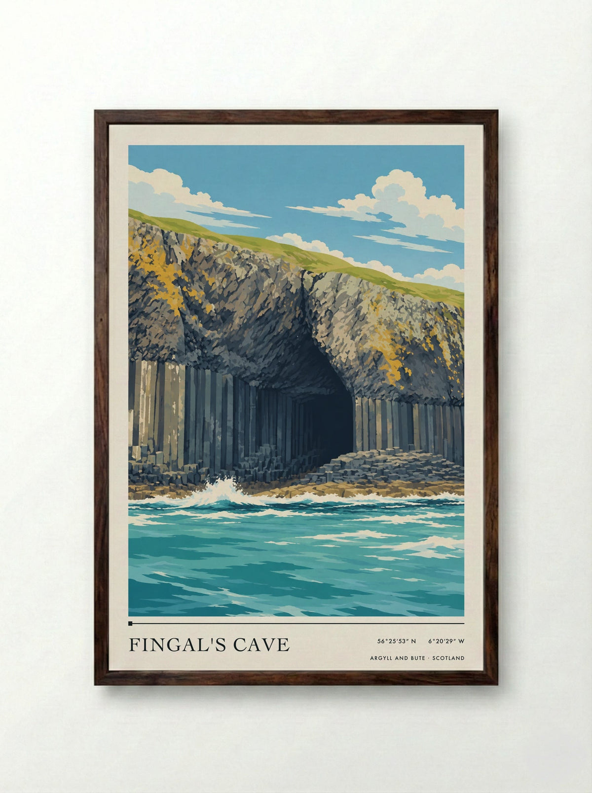 Fingal's Cave, Argyll and Bute | Travel Poster - Framed Print Dark Wood