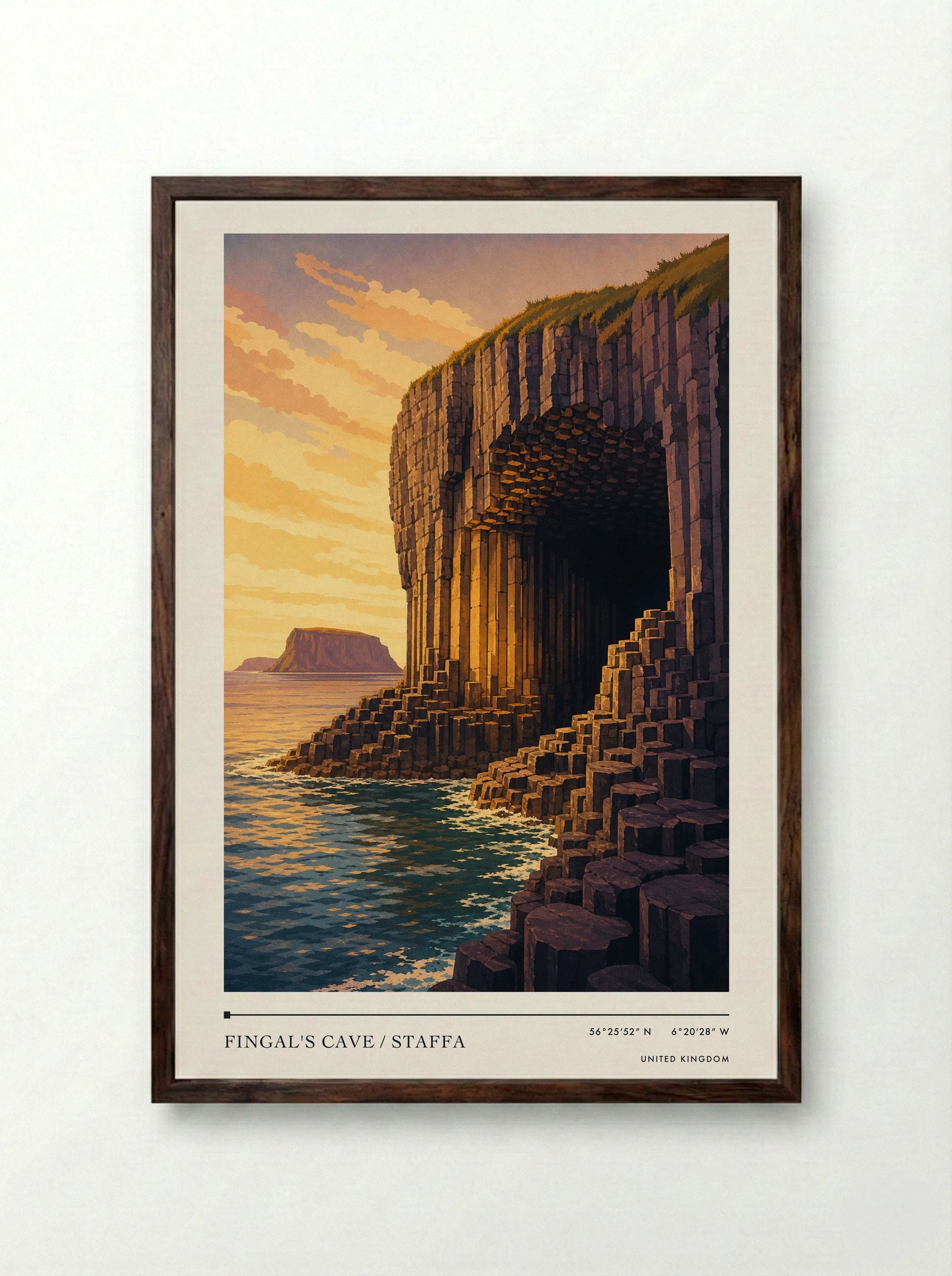 Fingal's Cave / Staffa United Kingdom Travel Poster - Framed Print Dark Wood