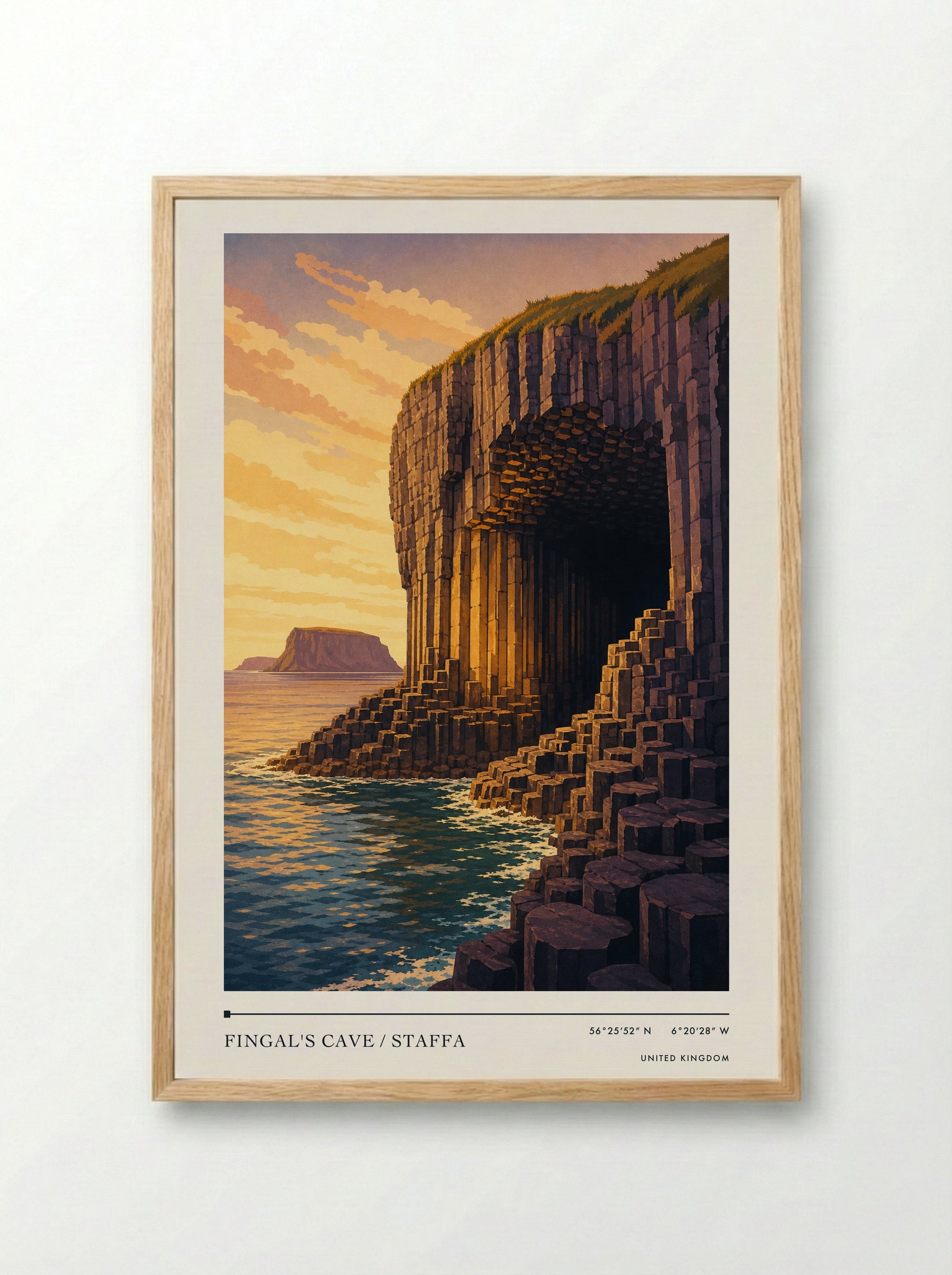 Fingal's Cave / Staffa United Kingdom Travel Poster - Framed Print Wood