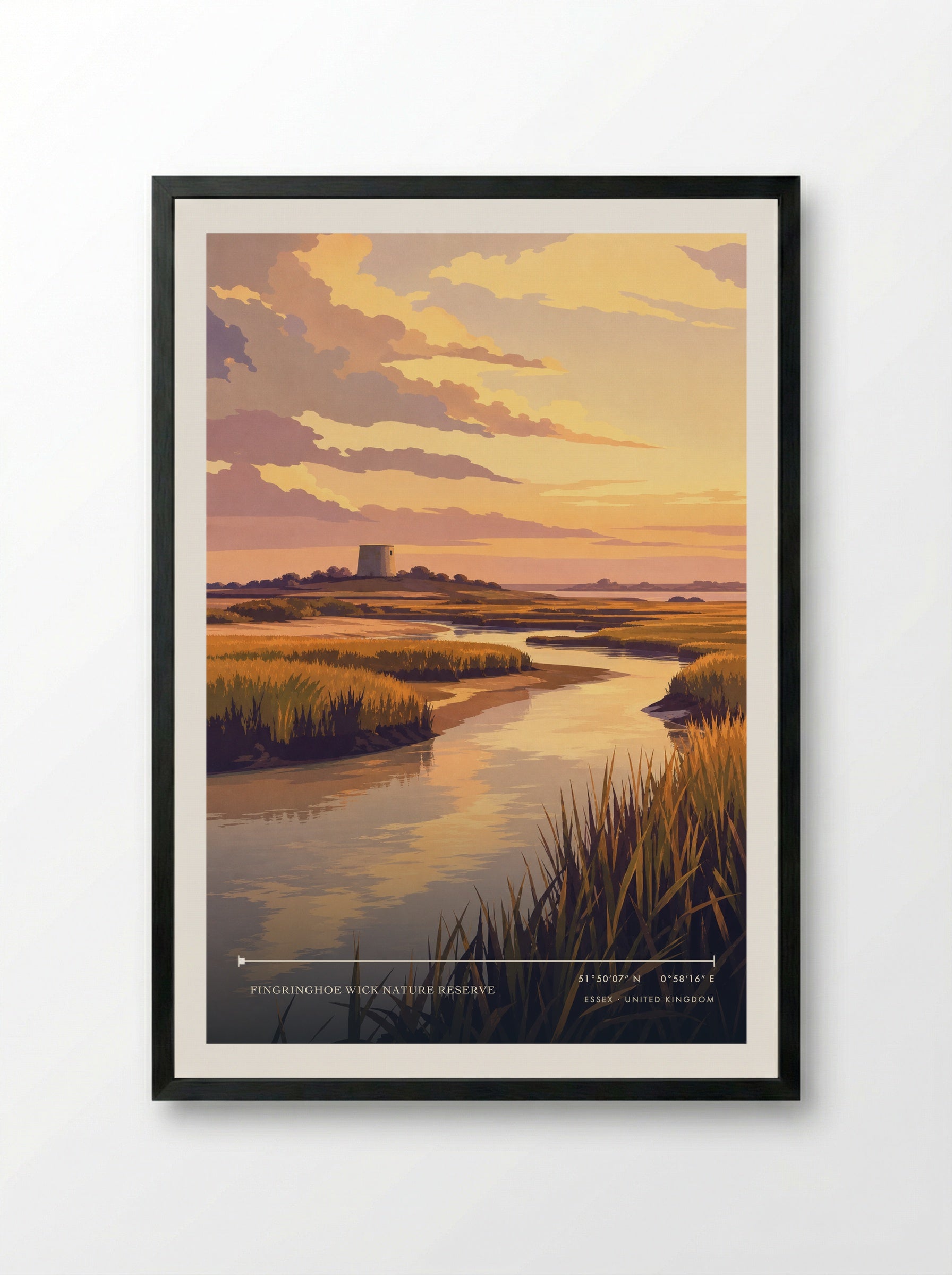 Fingringhoe Wick Nature Reserve Essex United Kingdom Travel Poster - Framed Print Black