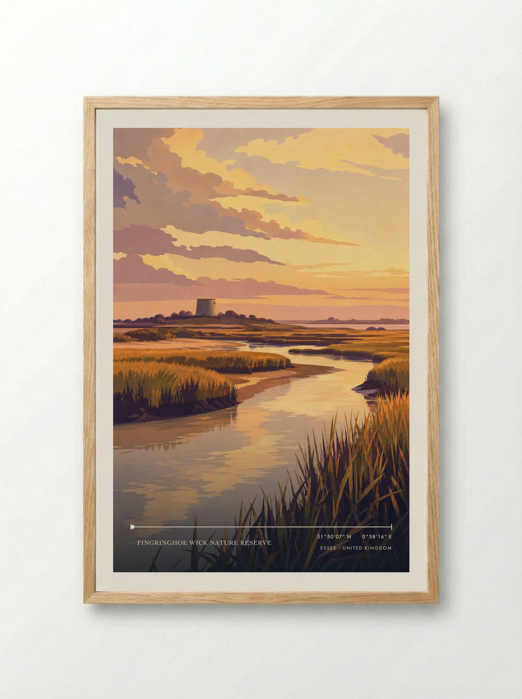 Fingringhoe Wick Nature Reserve Essex United Kingdom Travel Poster - Framed Print Wood