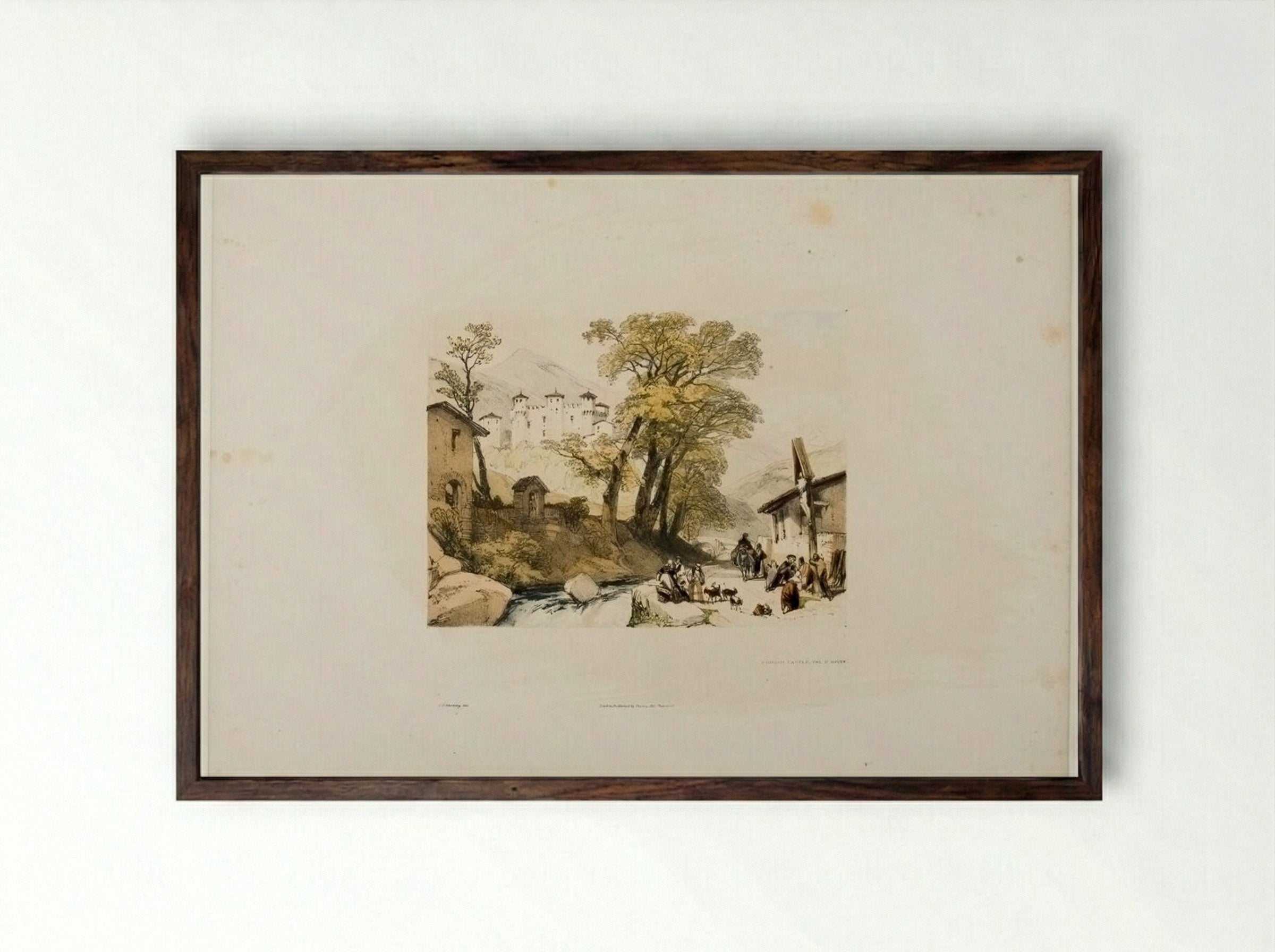 Finisso Castle, Val d'Aosta - James Duffield Harding - Framed Print Dark Wood