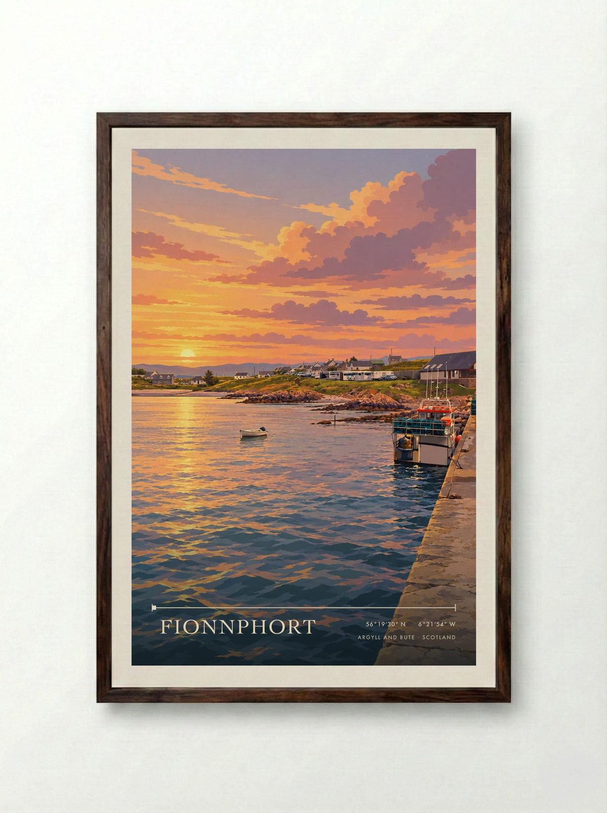 Fionnphort, Argyll and Bute | Travel Poster - Framed Print Dark Wood