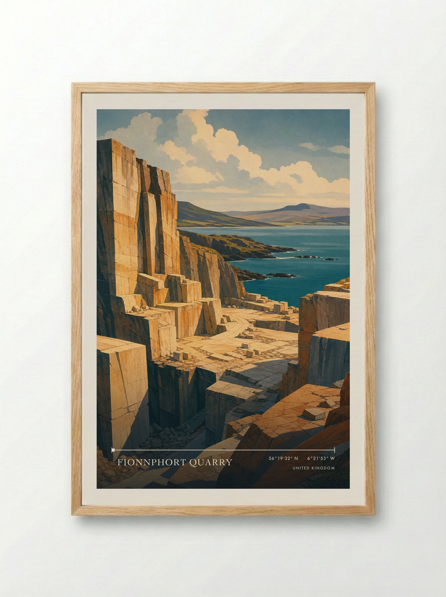 Fionnphort Quarry United Kingdom Travel Poster - Framed Print Wood