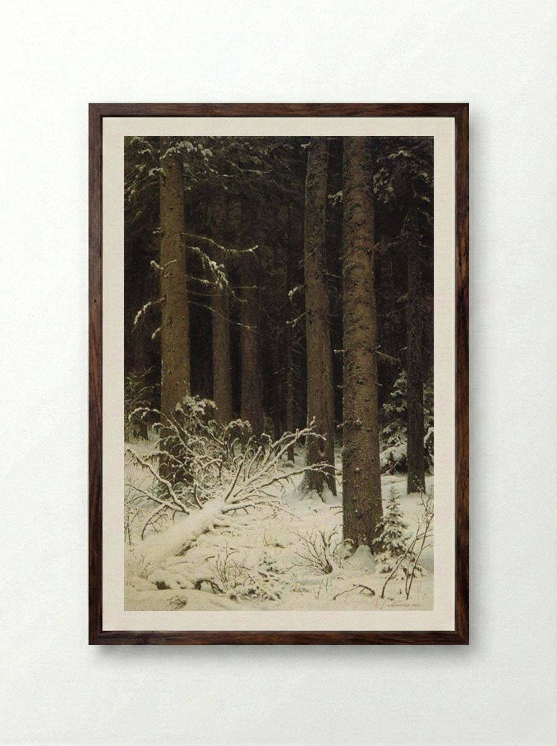 Fir Forest in Winter - Ivan Shishkin - Framed Print Dark Wood