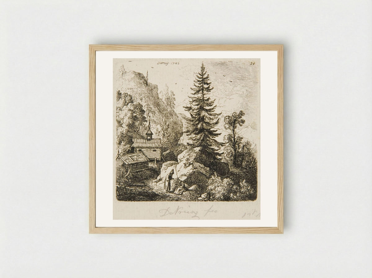 Fir Tree on a Rock - Christian Wilhelm Ernst Dietrich - Framed Print Wood