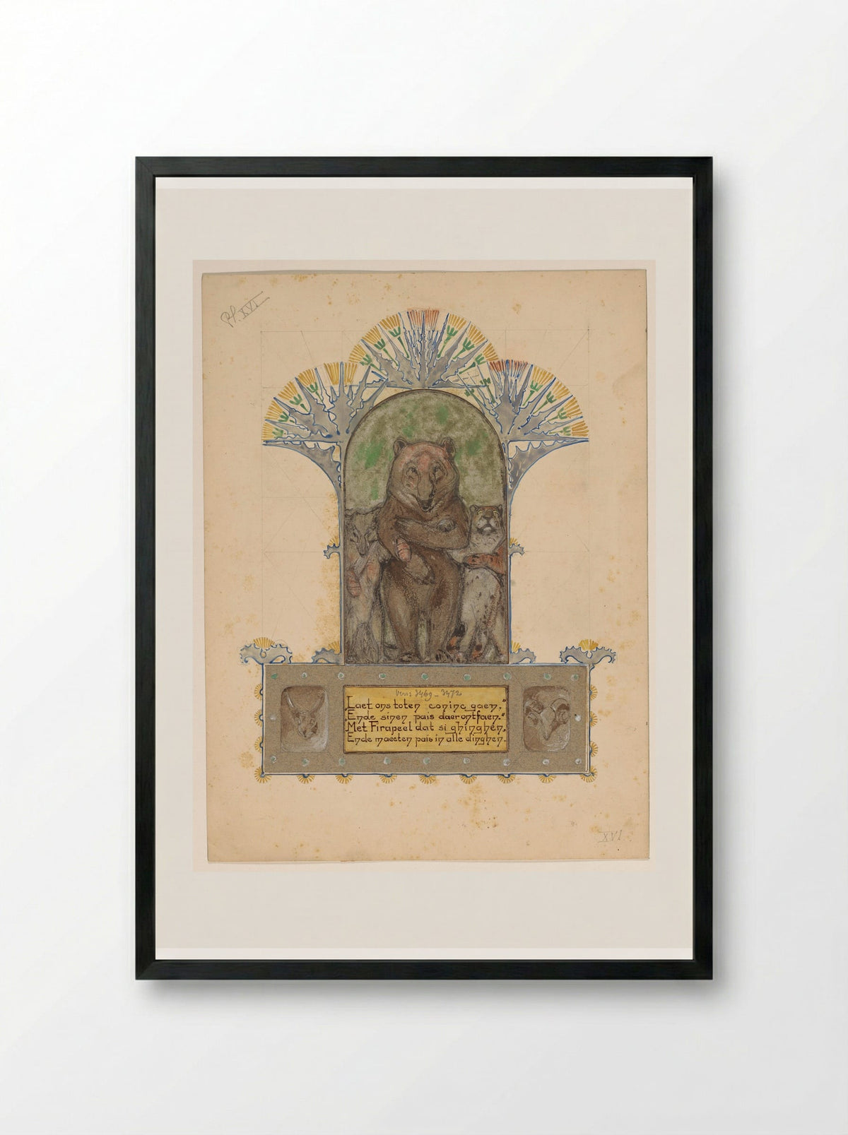 Firapeel gaat met Bruin en Isegrim naar de koning - Bernard Willem Wierink - Framed Print Black