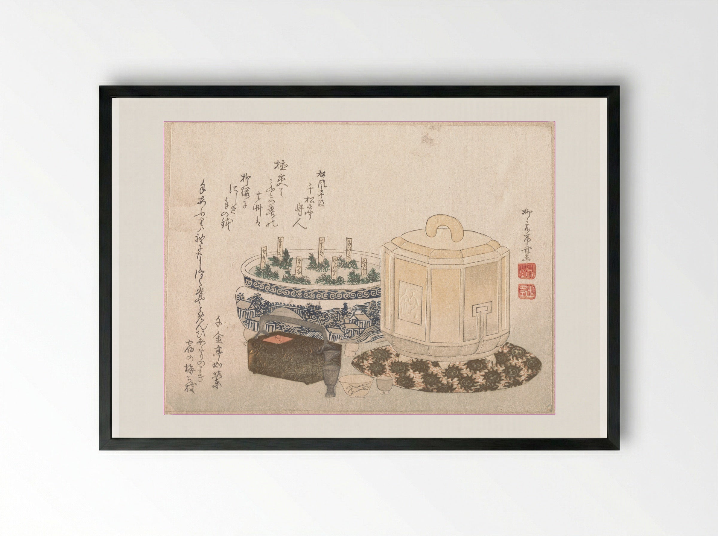 Fire-Holder and Flower-Pot - Ryūryūkyo Shinsai - Framed Print Black