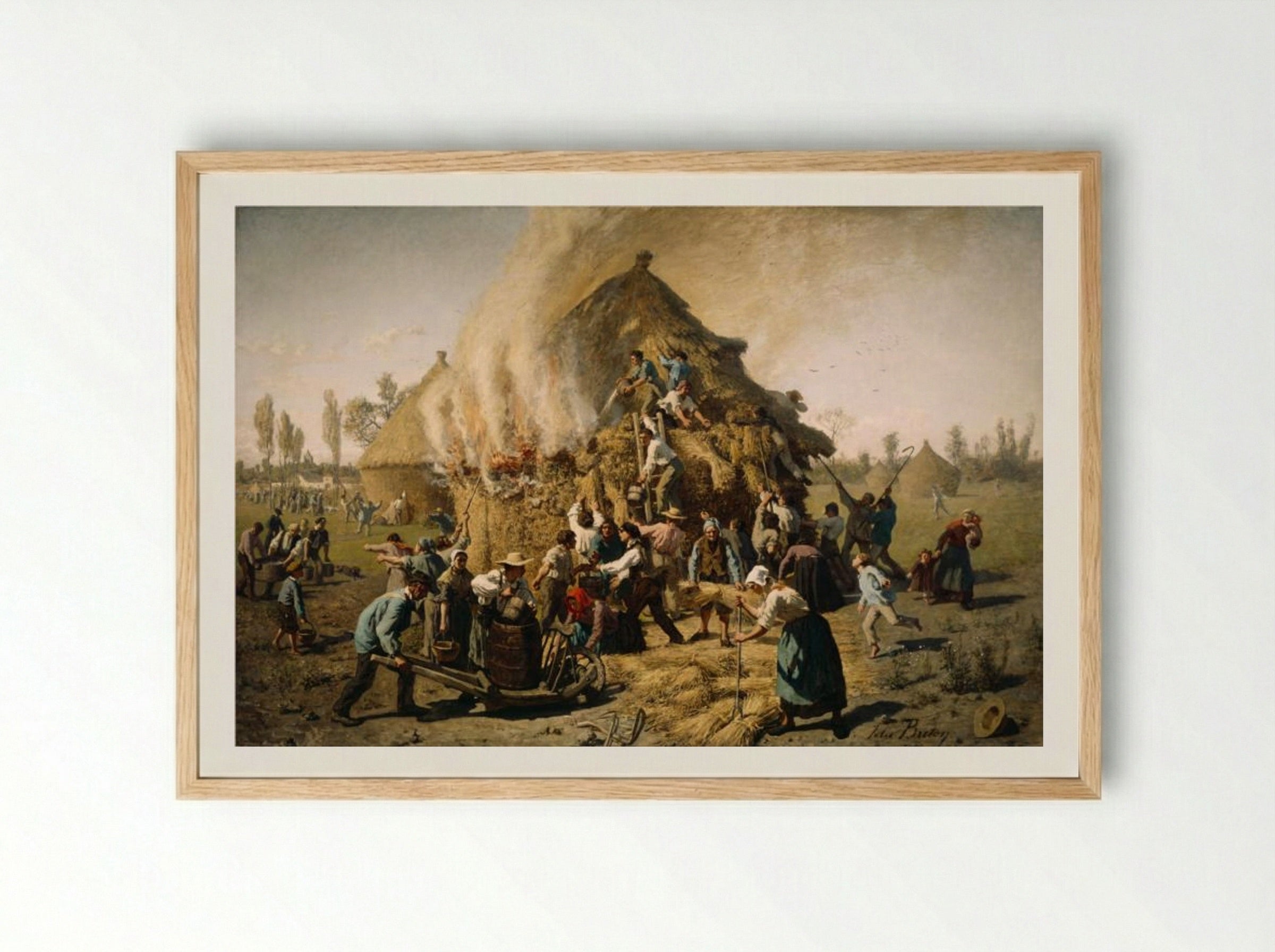 Fire in a Haystack - Jules Breton - Framed Print Wood