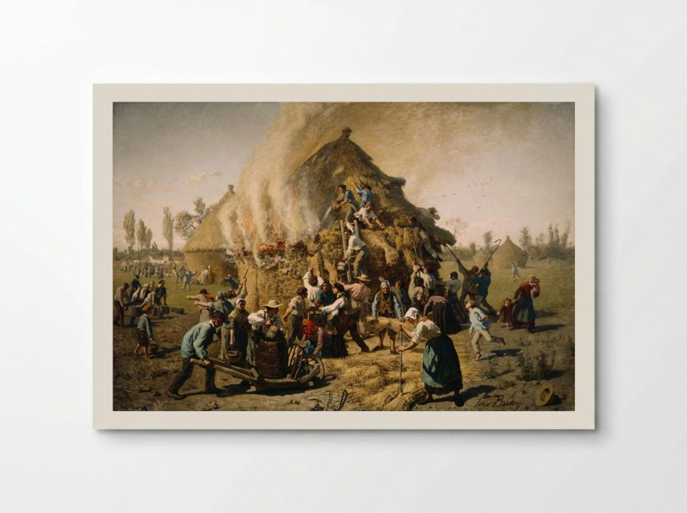Fire in a Haystack - Jules Breton - Poster