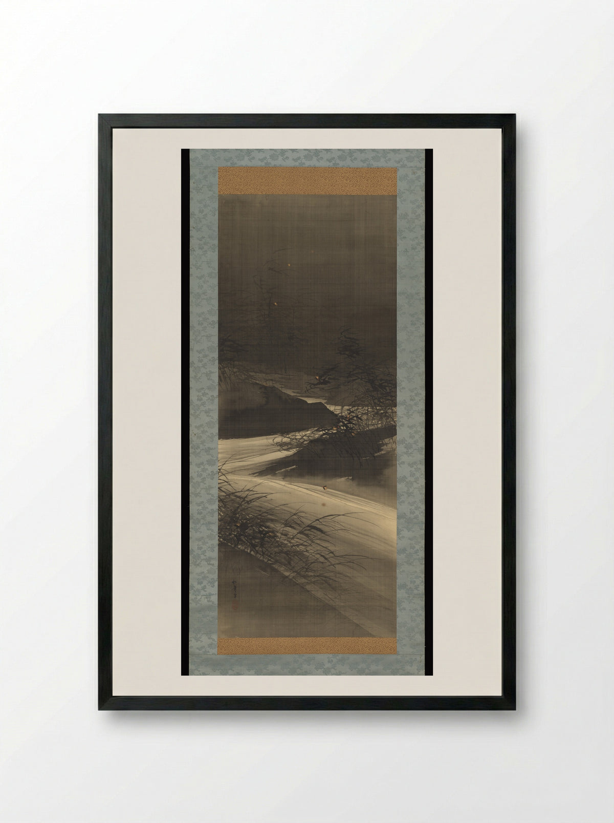 Fireflies Over the Uji River by Moonlight - Suzuki Shōnen - Framed Print Black