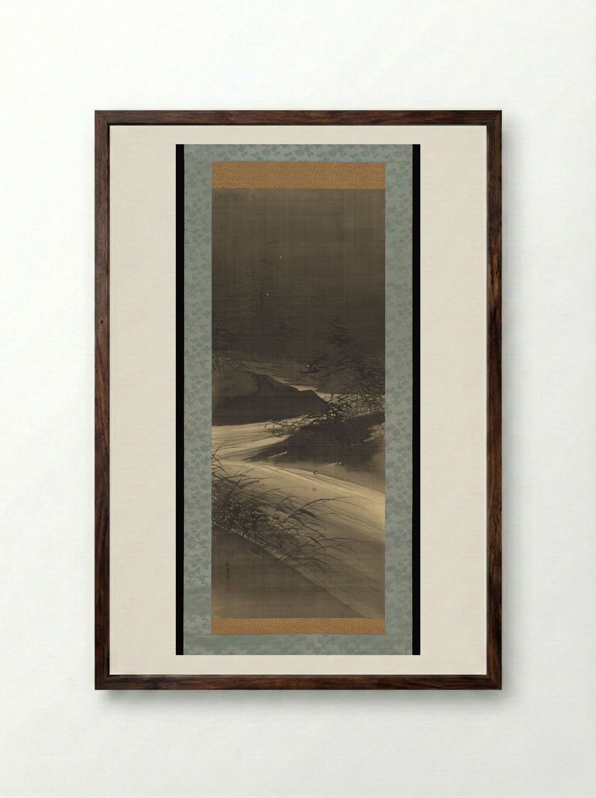 Fireflies Over the Uji River by Moonlight - Suzuki Shōnen - Framed Print Dark Wood