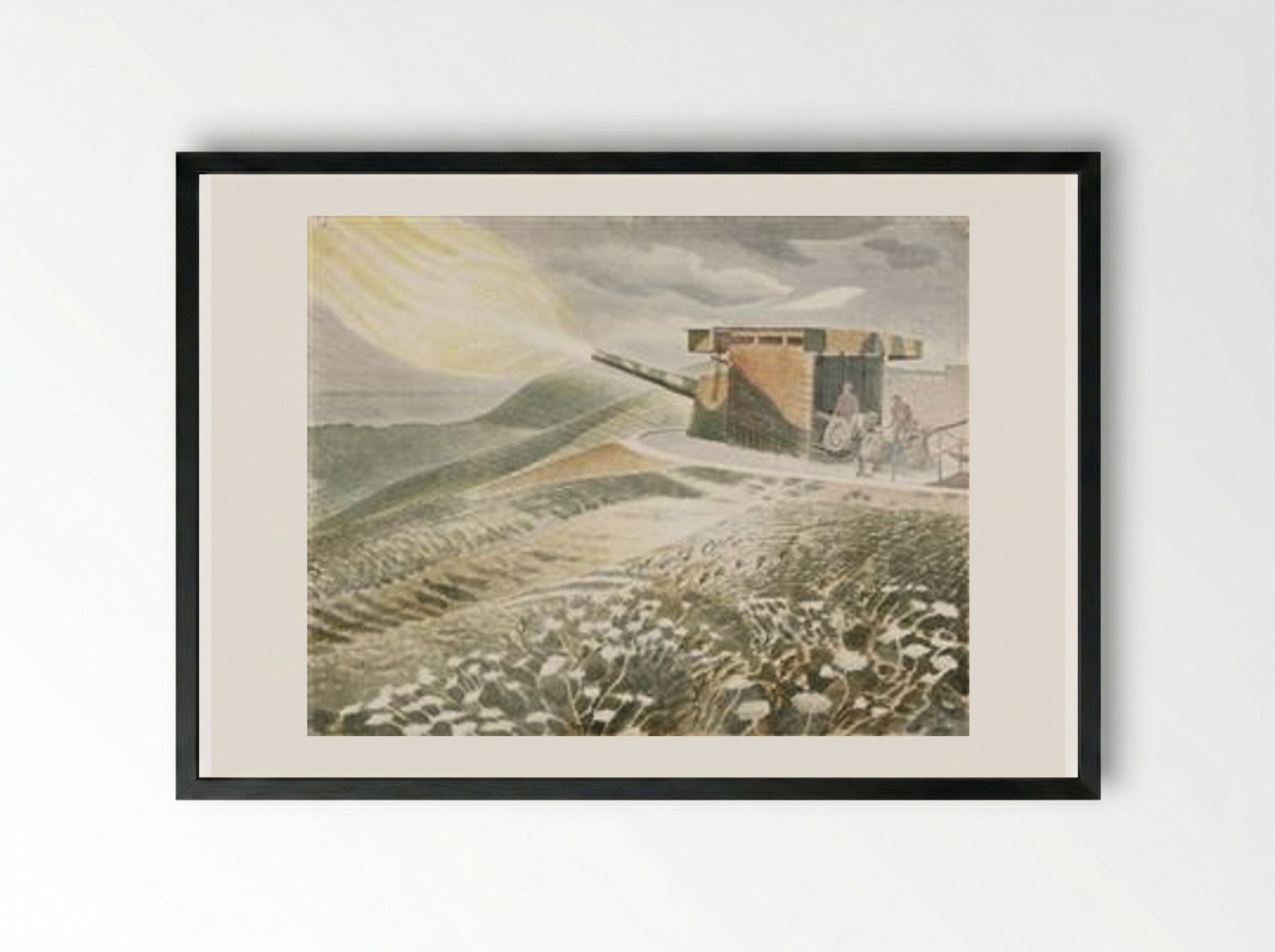 Firing a 9.2 Gun - Eric Ravilious - Framed Print Black