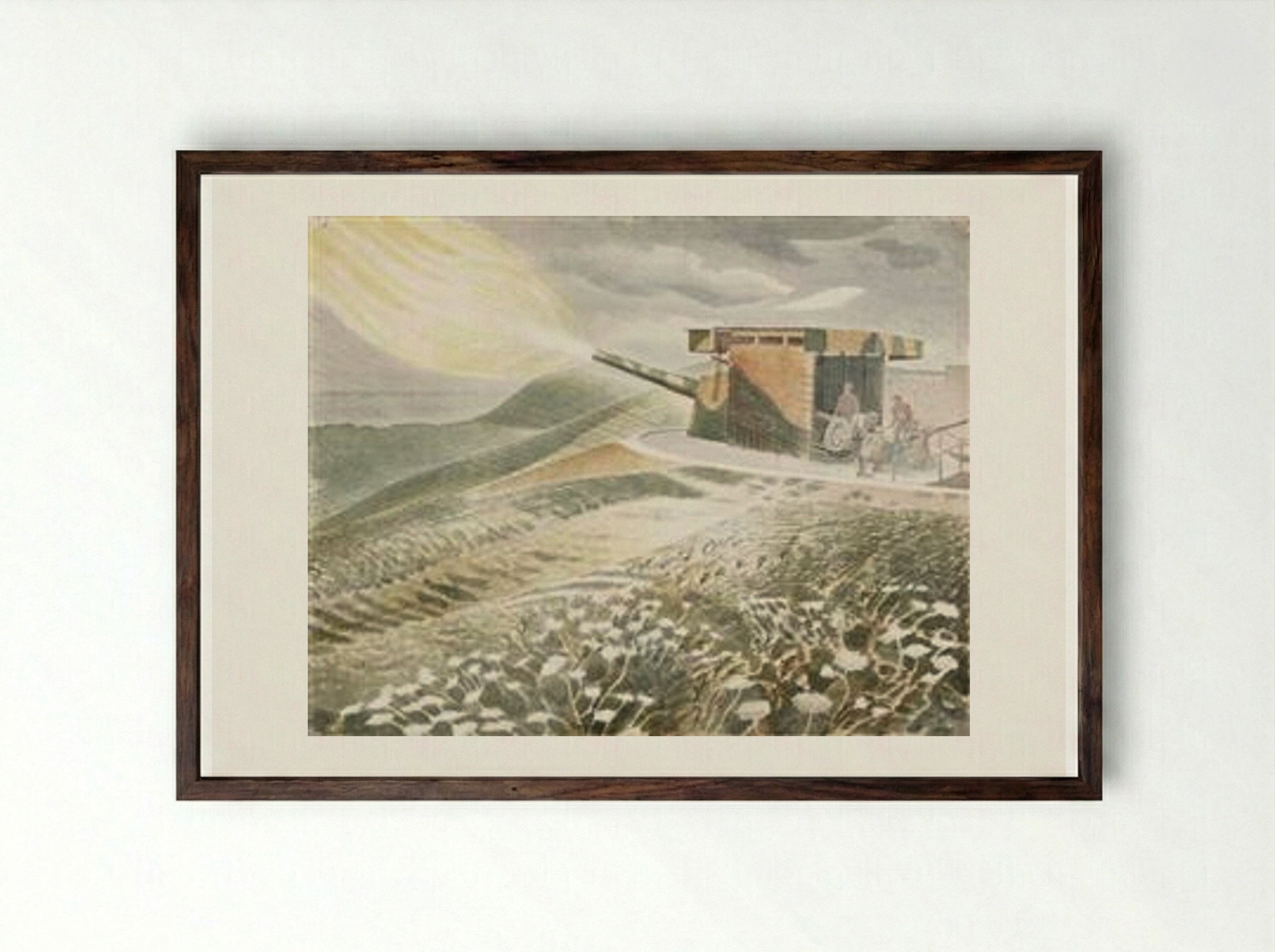Firing a 9.2 Gun - Eric Ravilious - Framed Print Dark Wood