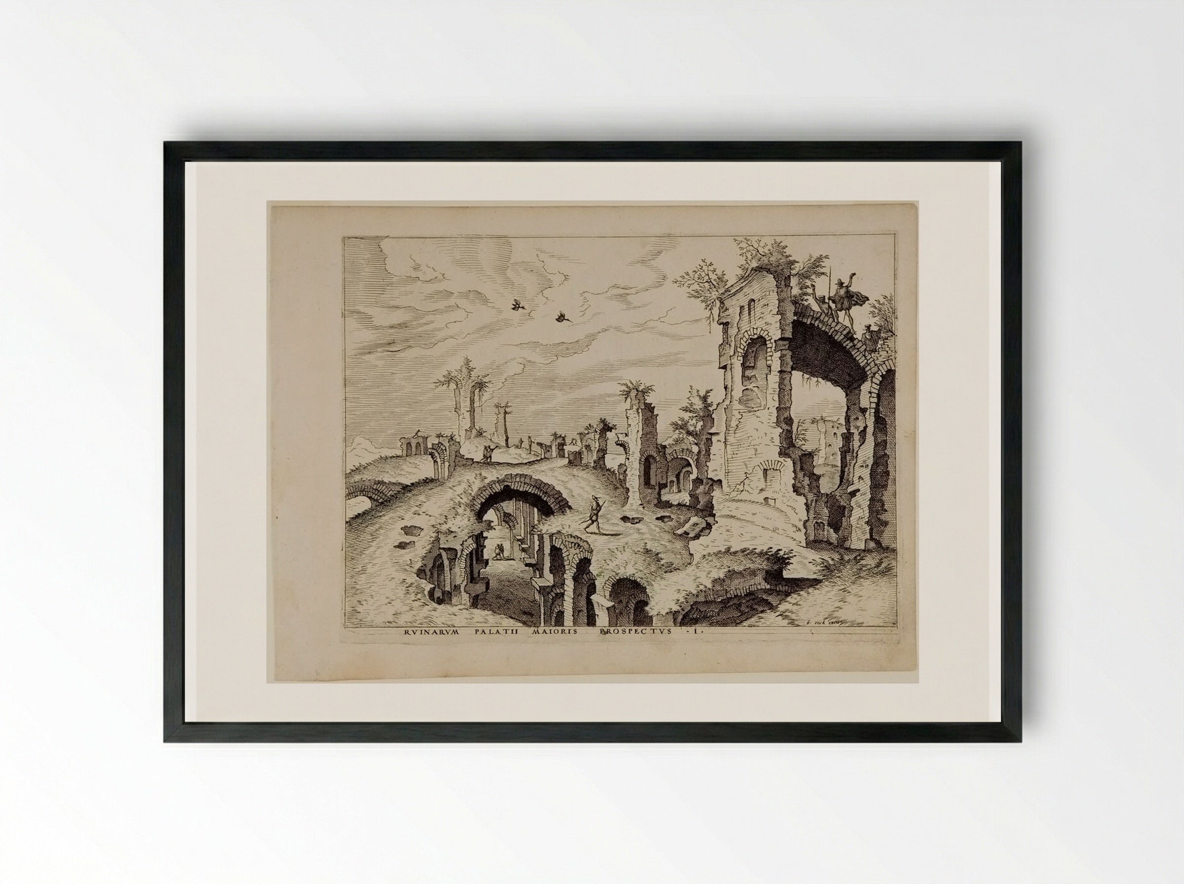 First View of Ruins on the Palatine - Hieronymus Cock - Framed Print Black