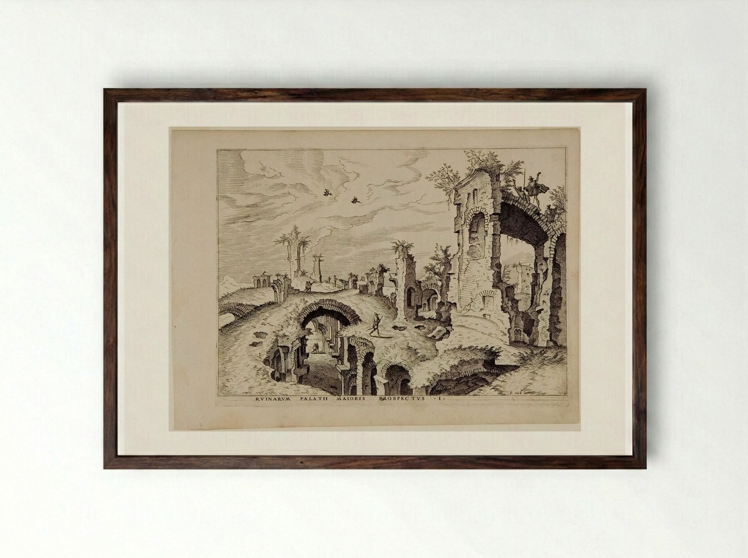 First View of Ruins on the Palatine - Hieronymus Cock - Framed Print Dark Wood