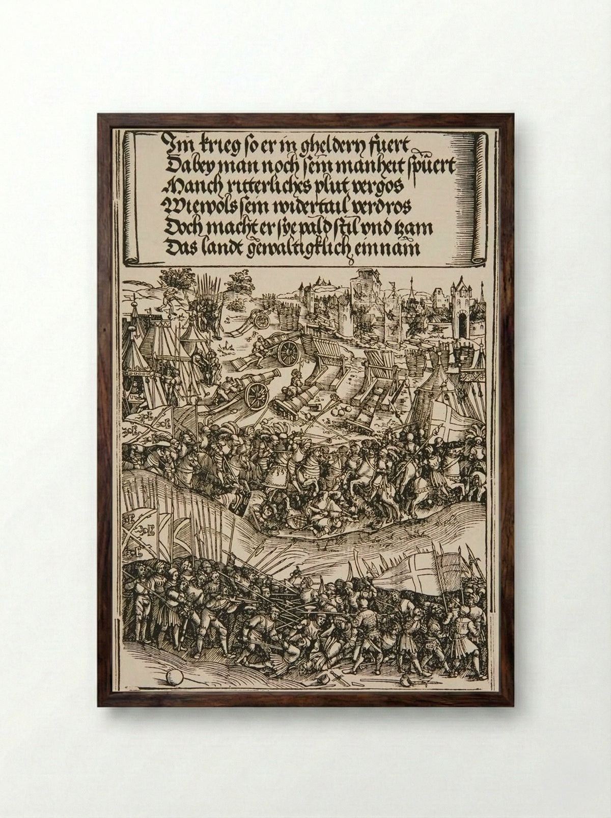 First War in Gueldres - Wolf Traut - Framed Print Dark Wood