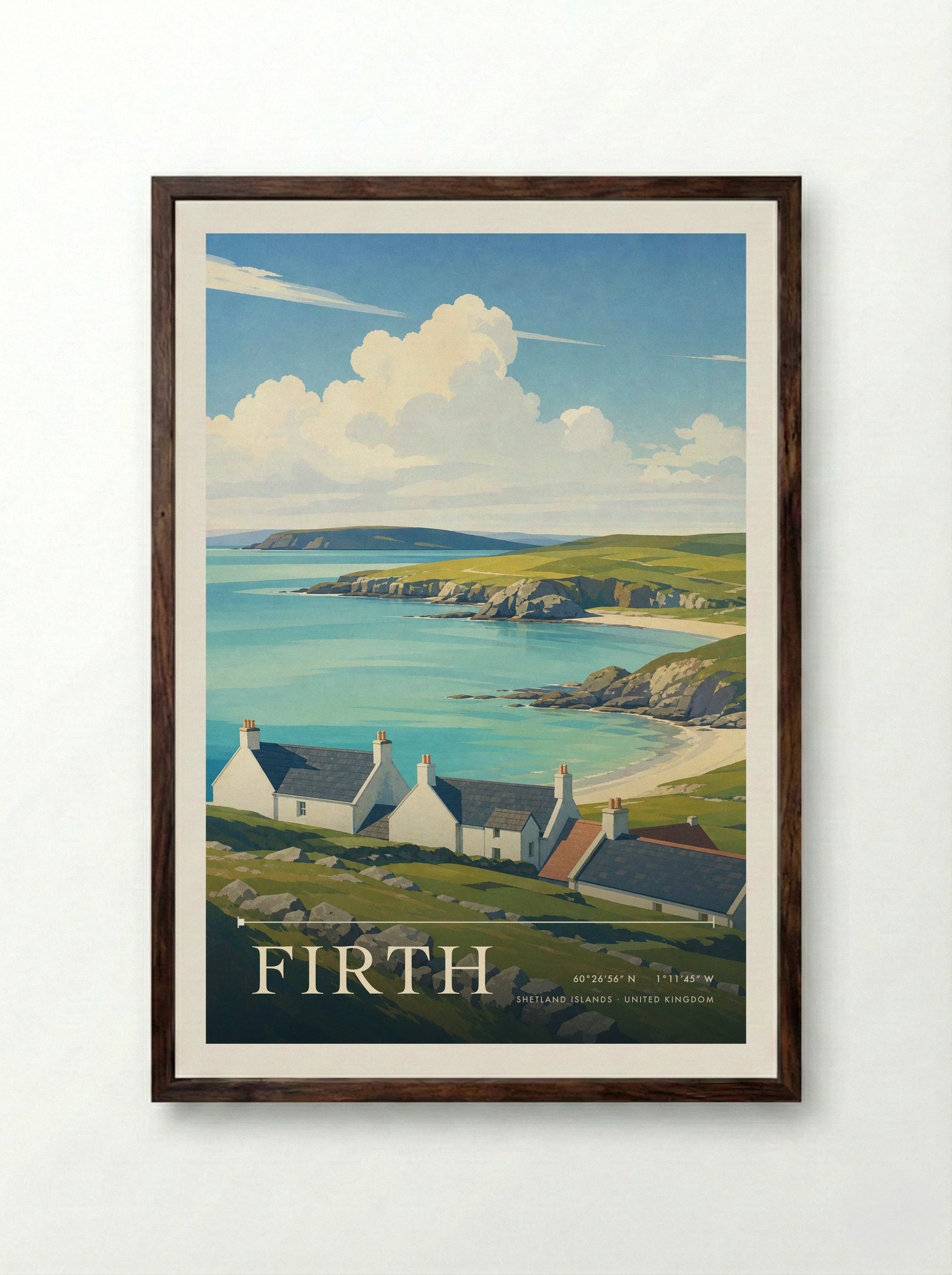 Firth Shetland Islands United Kingdom Travel Poster - Framed Print Dark Wood