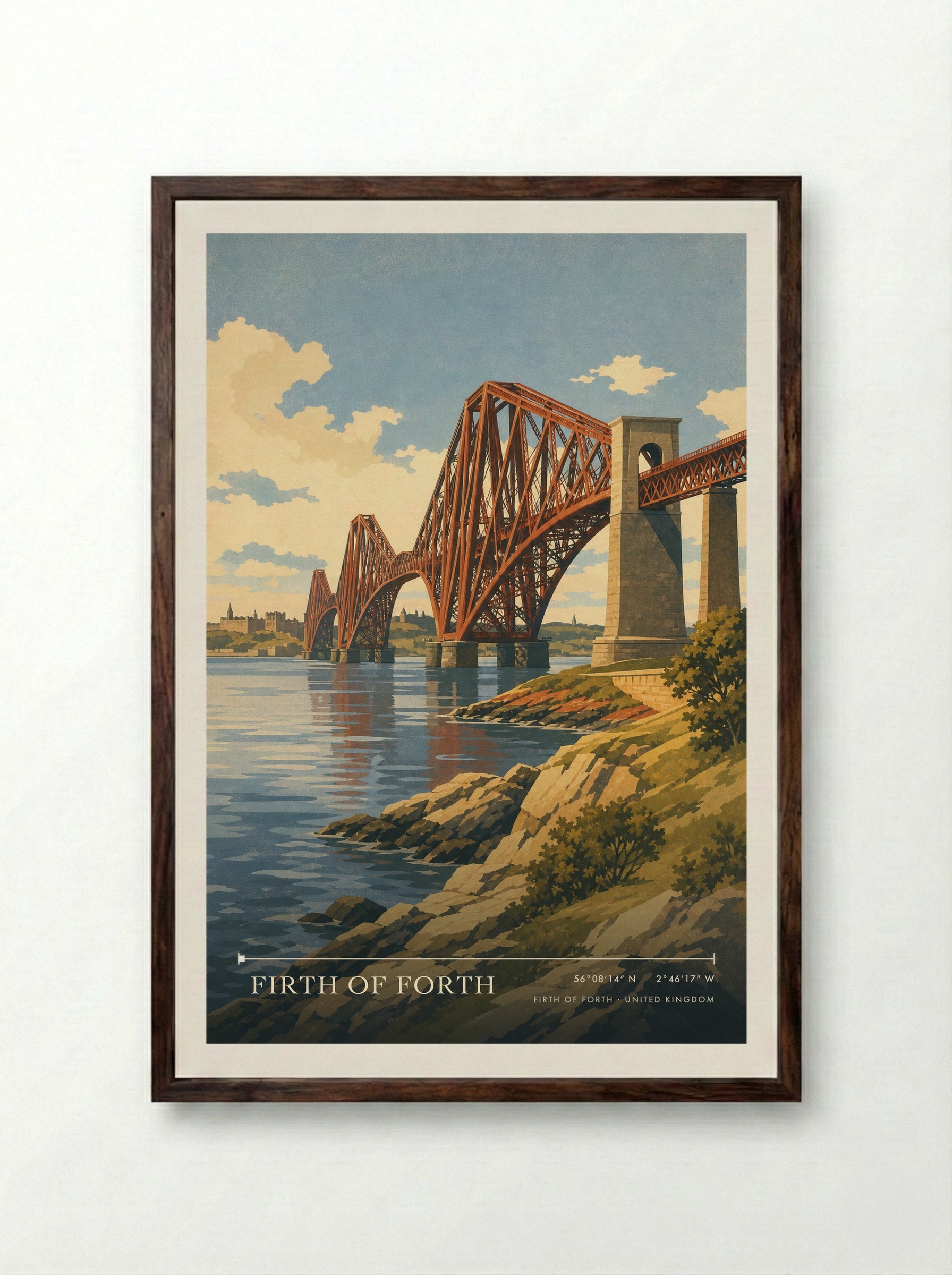 Firth of Forth United Kingdom Travel Poster - Framed Print Dark Wood