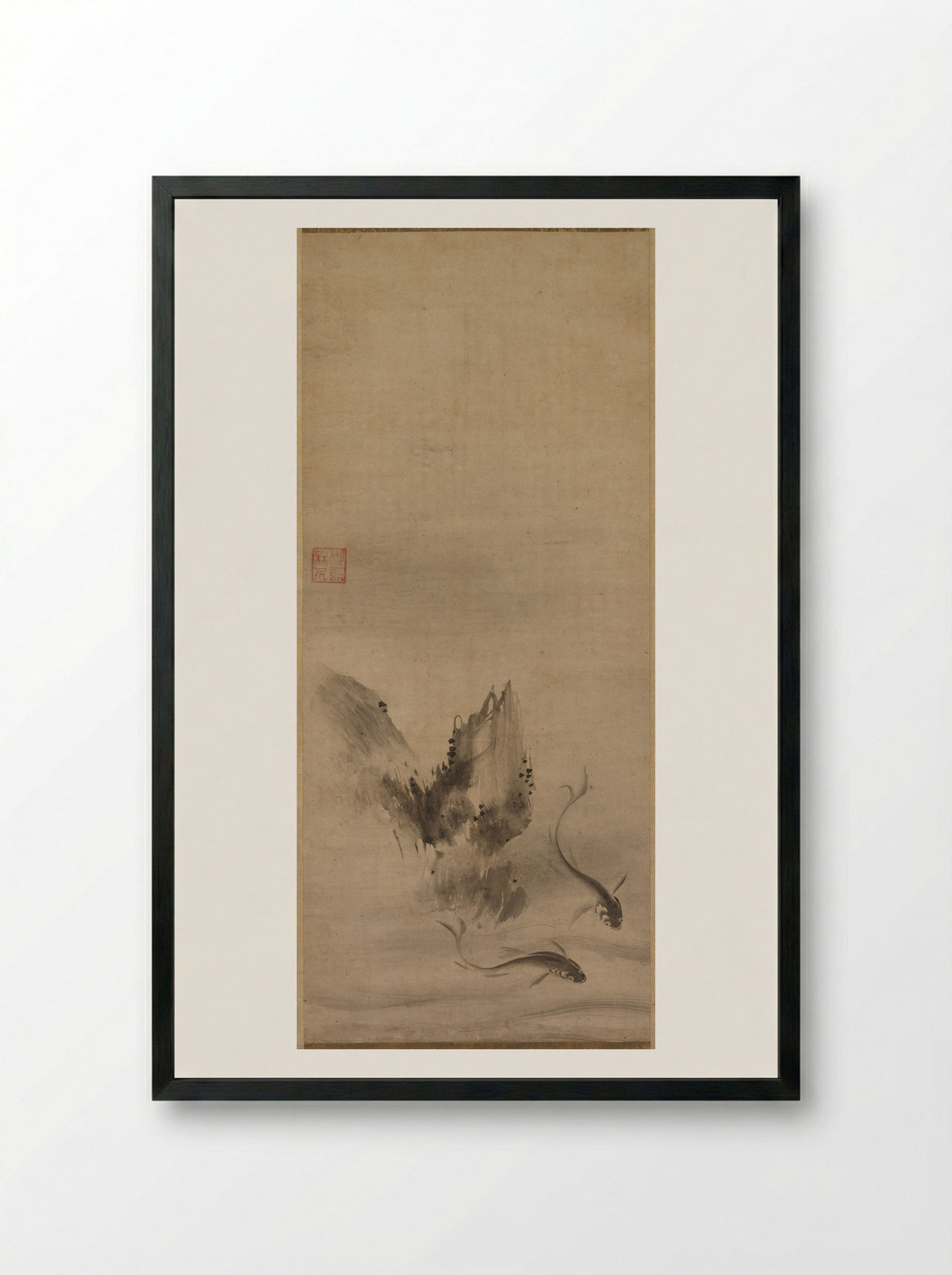 Fish and Rock - Rinkyo - Framed Print Black